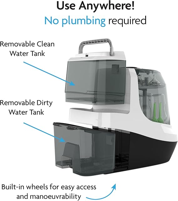 Baby Brezza Baby Bottle Washer Pro - Clinically Proven Better Cleaning - Washer, Steriliser + Dryer in One Appliance for Essentials Like Bottles + Pump Parts – Machine Replaces Brushes + Racks White