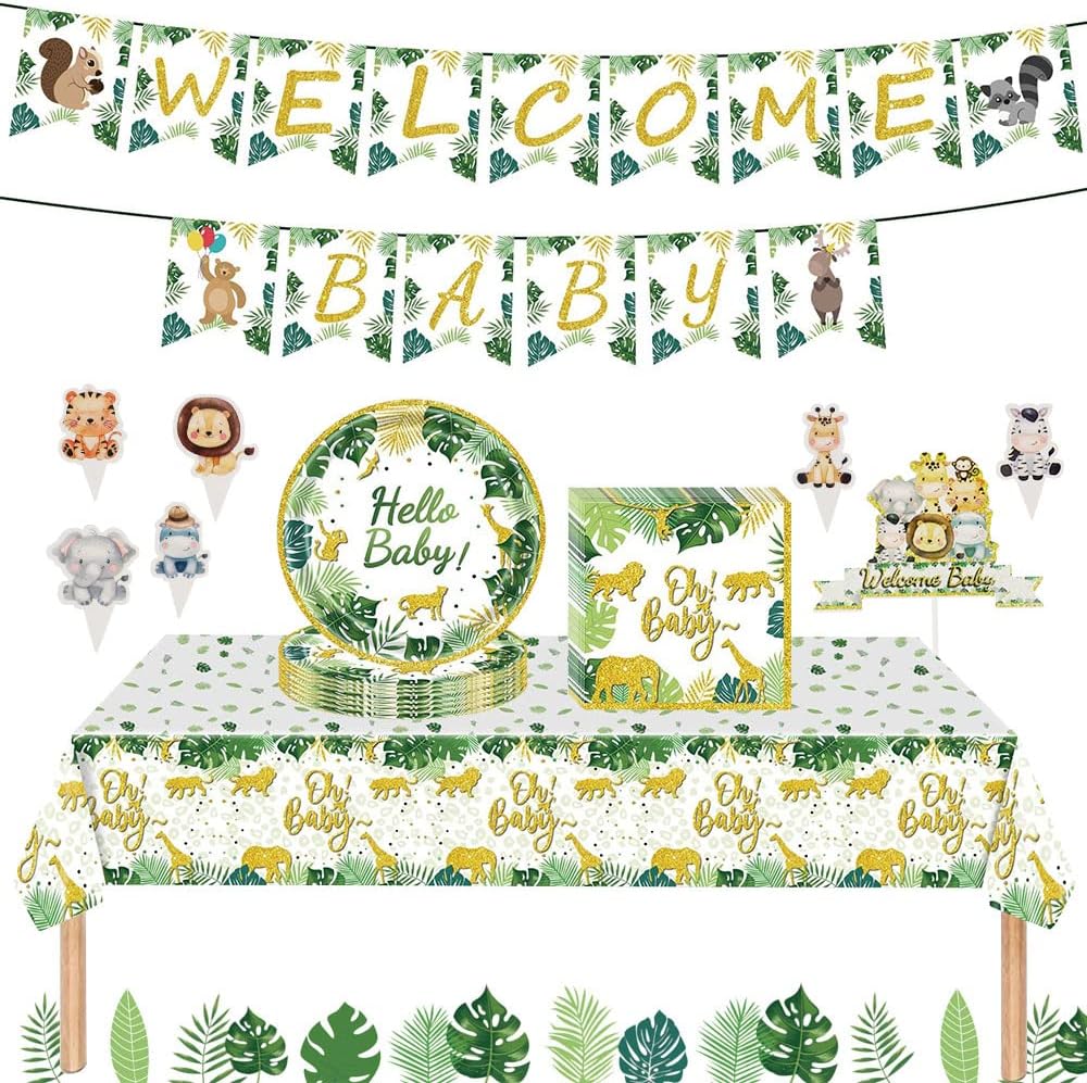 ZJRung 81 Pièces Vaisselle Fête Baby Vaisselle Animaux de la Jungle