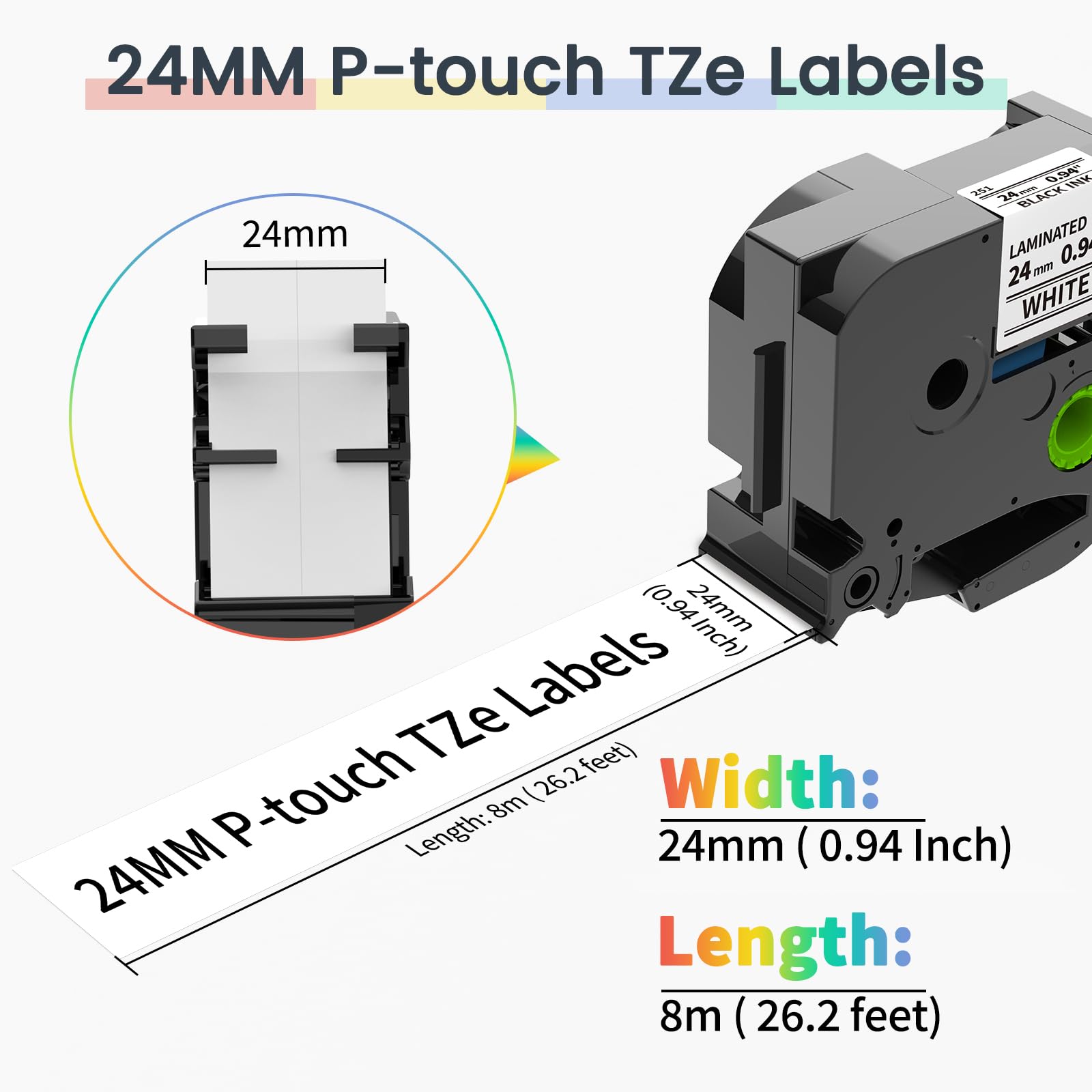 Nastro per Etichette Markurlife Compatibile In sostituzione di Brother 24mm TZe-251 TZe-151 TZe-451 TZe-551 TZe-651 TZe-751 Laminato Nastri per Brother P-touch D600/VP PT-P750W PT-P710BT,6 Pz