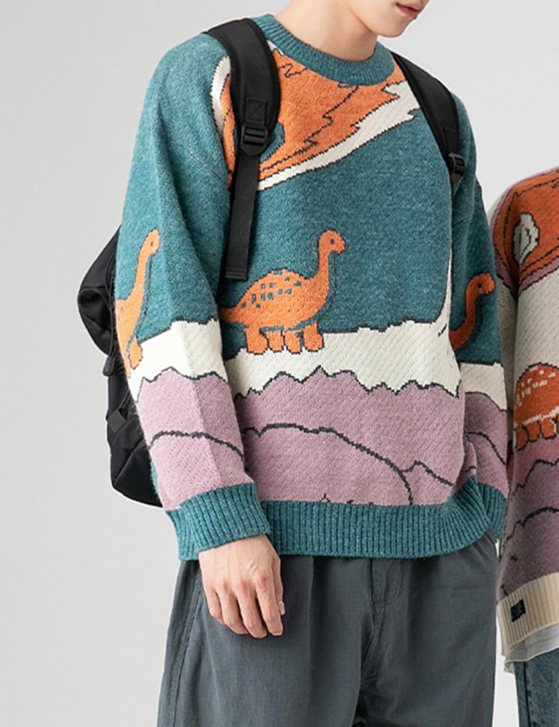Arssm Mens Oversized Dinosaur Knit Pullover Sweater Fashion Cartoon Unisex Sweater Long Sleeve Crewneck Vintage Tops - Image 4