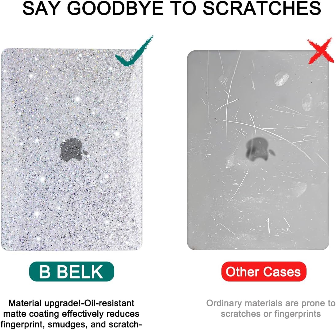 B BELK Sparkling Glitter Case Compatible with MacBook Air 13 inch M1, Brighter Than Regular Glitter & Scratch-Resistant Plastic Hard Cover for 2021-2018 Release A2337 A2179 A1932 + 2 Keyboard Skins
