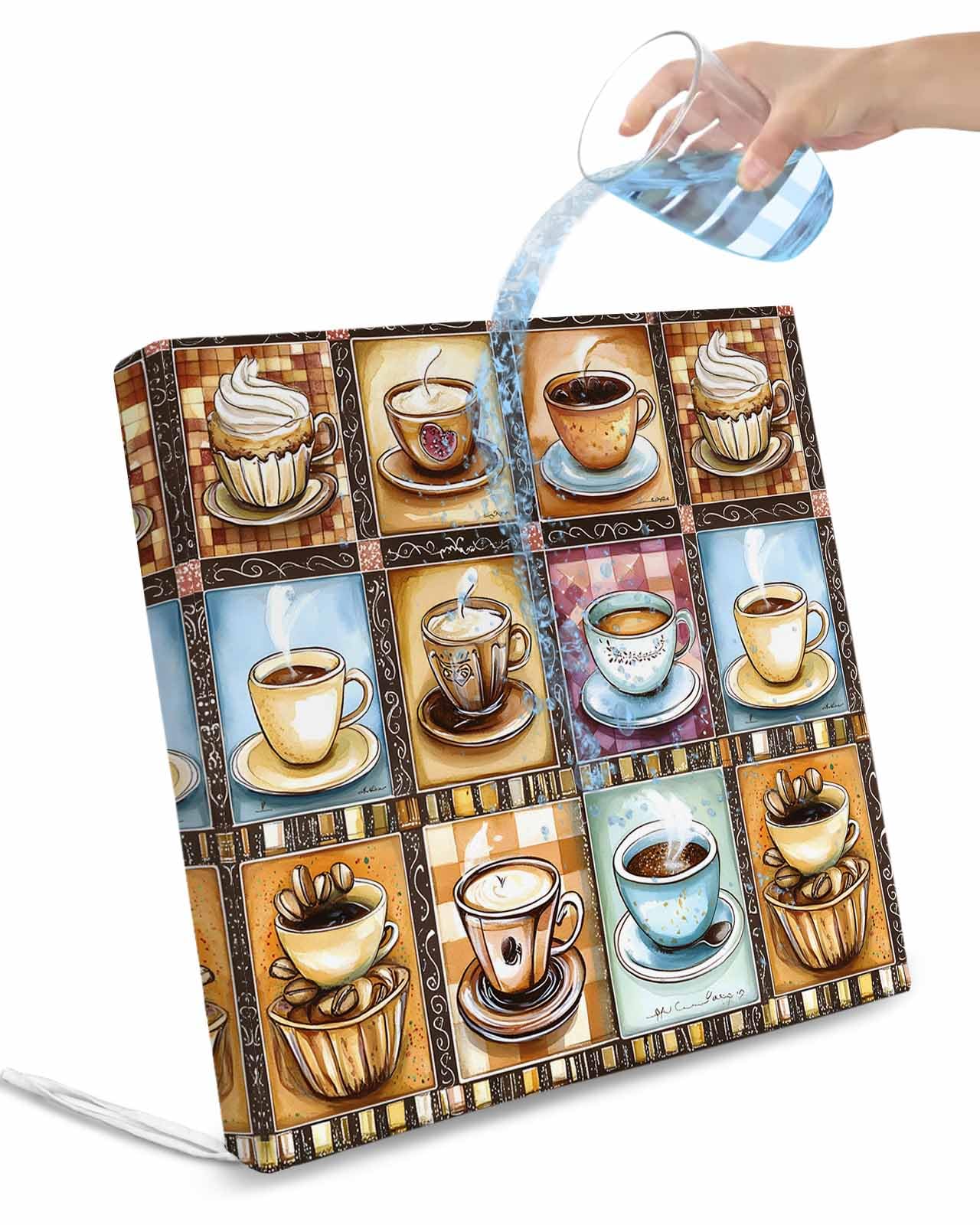 2 Pack Coffee Check Plaid Waterproof Cushion Covers with Ties, Outdoor Patio Chaise Lounge Chair Seat Cushion Slip Covers Replacement(Only Cover) Brown Watercolor Farmhouse 24