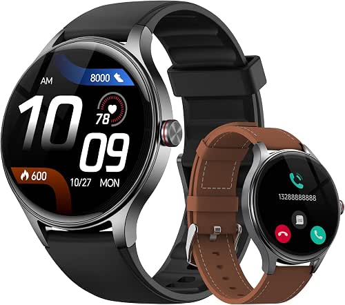 Smart Watches for Men/Women (2 Bands), 1.27“ Round Smartwatch Fitness