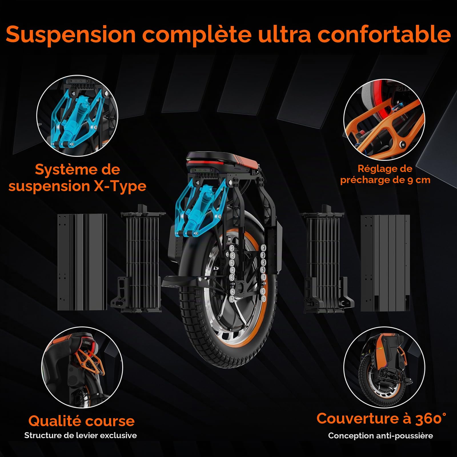 KINGSONG Gyroroue Electrique KS-S19, Adulte,Noire et Orange, Moteur 3500W, Autonomie jusqu'à 150km, bridée 25km/h, Pneu Gonflable 18", Haut-Parleur et Bluetooth