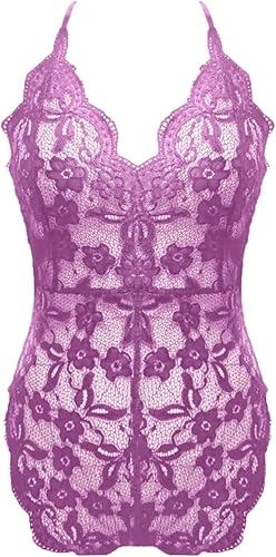 Miniatura 3 de Qopobobo Babydoll Lencería para mujer 2023 lencería de una pieza con escote profundo en V de encaje, body hueco sexy halter ropa de dormir