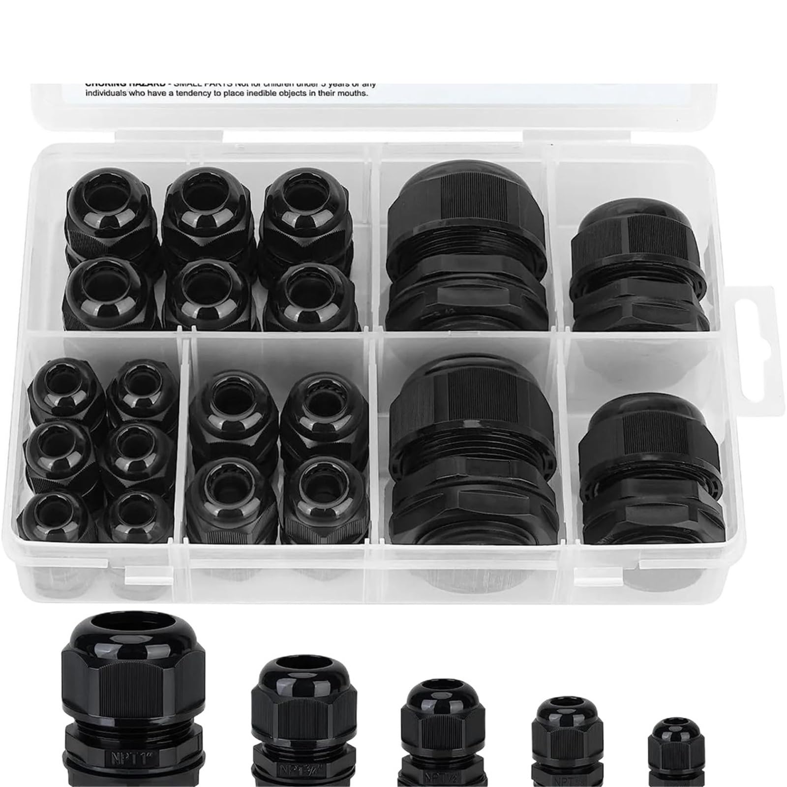 Prensaestopas impermeables IP68 de nailon con conector ajustable NPT para cables kit de 20 unidades