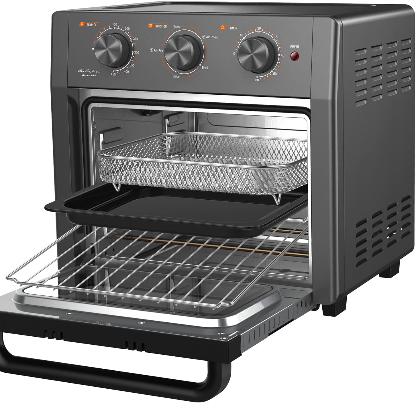 Amazon.com: Horno freidora de aire todo en uno, acabado de acero  inoxidable, grandes hornos de convección y tostadoras de aire con  accesorios y recetas electrónicas, certificado UL, gris : Hogar y Cocina