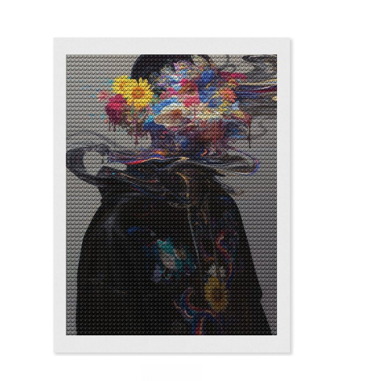 Junmoney Thought Blossom Diamond Painting Set 12"x16", for Family Craft Time, Sparkling Round Gems, Christmas Gift, Bedroom Decor