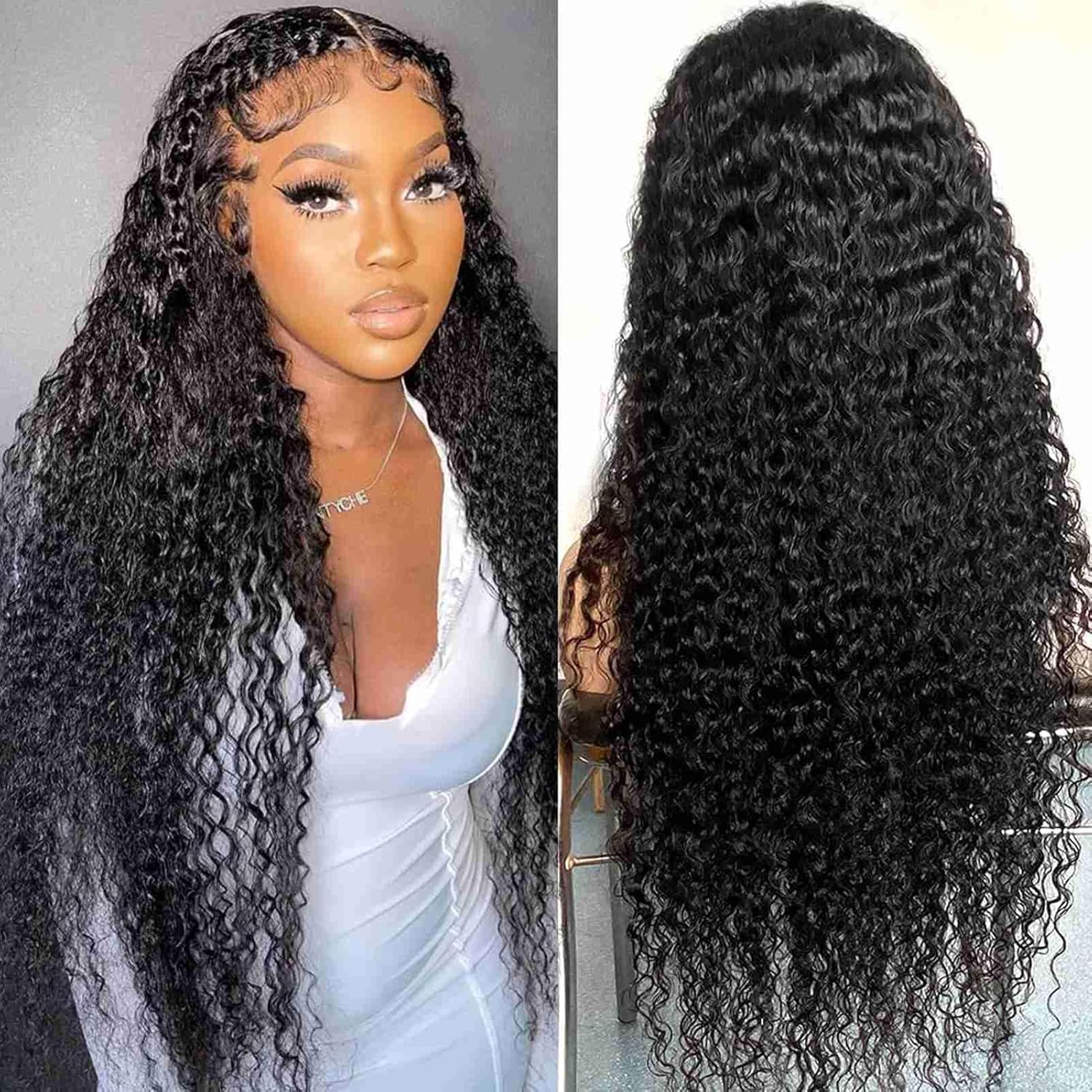 Deep Wave Lace Front Wigs Human Hair 13x4 Deep Wave Frontal Wig with Baby Hair 180% Density Deep Wave Wigs for Black Women Curly Lace Front Wig Human Hair Pre Plucked Hairline (Deep Wave Wig, 20 Inch)
