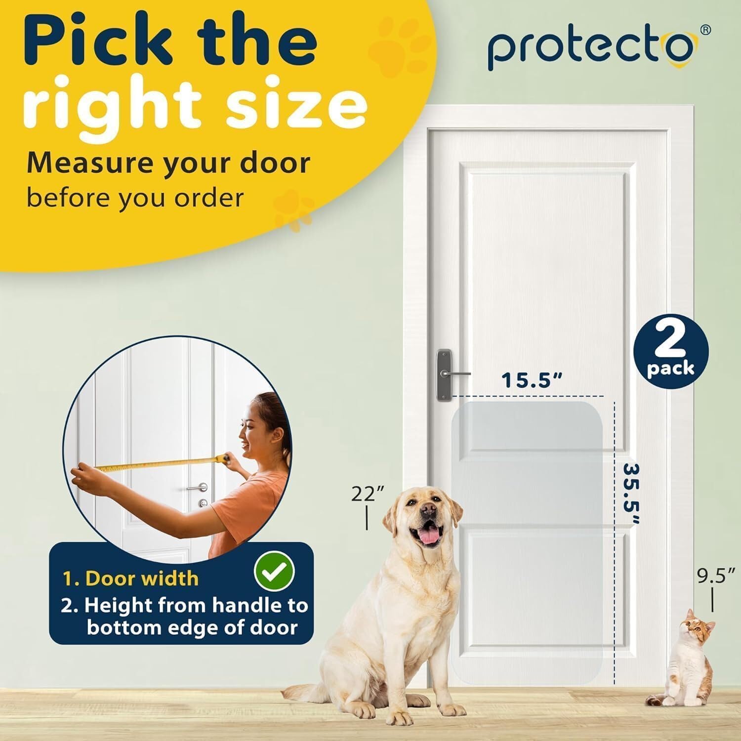 PROTECTO Paquete de 2 protectores de puerta resistentes contra arañazos de perros, 15.5 x 35.5 pulgadas