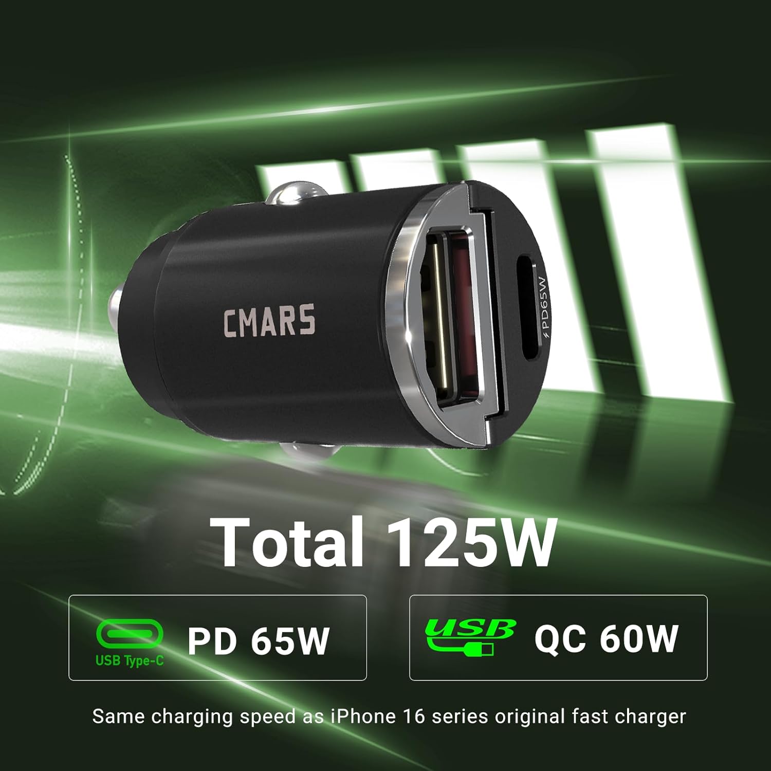 CMARS 65W+60W Cigarette Lighter Adapter,for iPhone 16 car Charger USB C/A,Fast Charging for iPhone,Car Phone Charger Dual Port for iPhone 16/15/14/13/12 Series and Samsung/Other Android Devices Black - Image 2