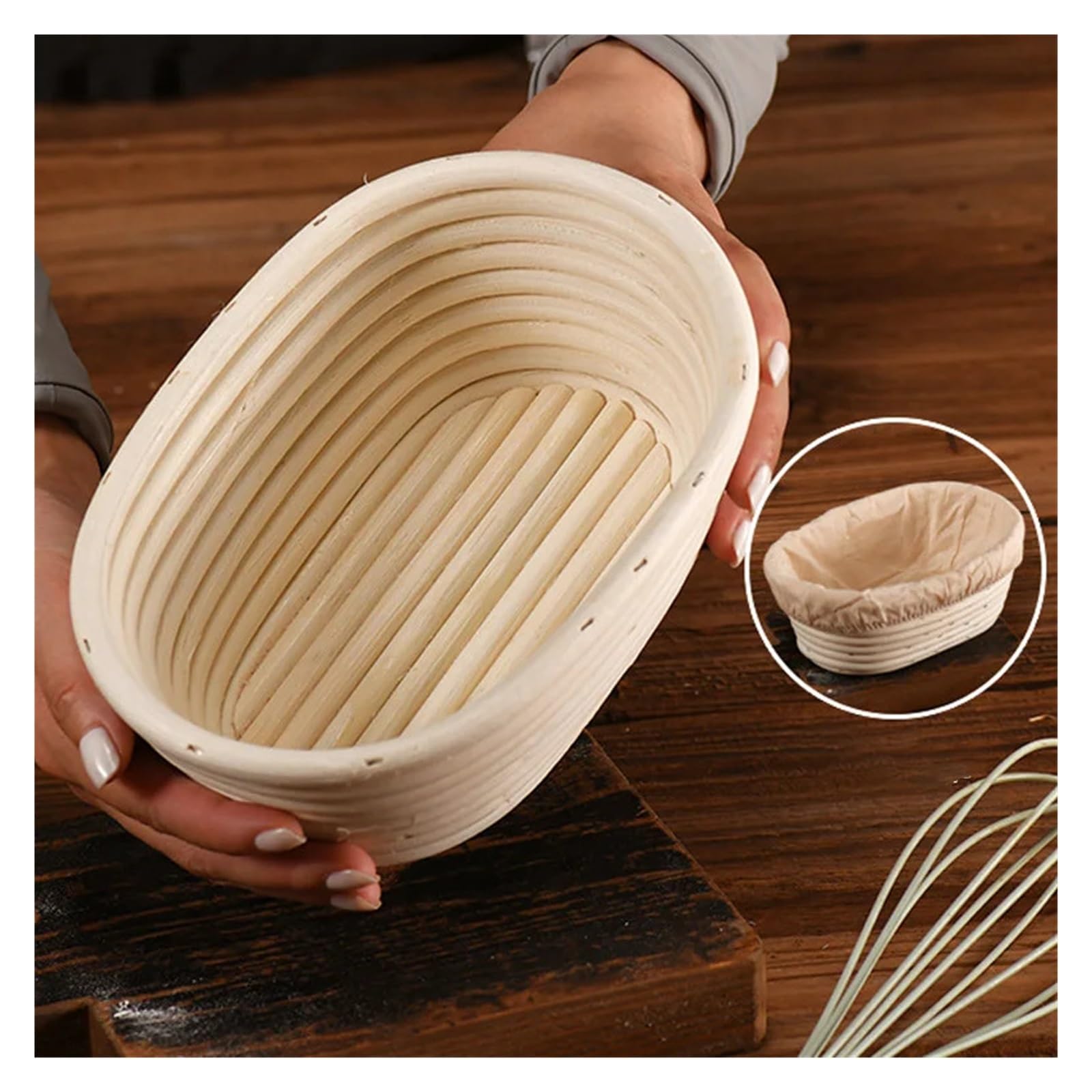 Cesta de ratán for fermentación masa, cuencos, suministros for hornear(35x14cm)