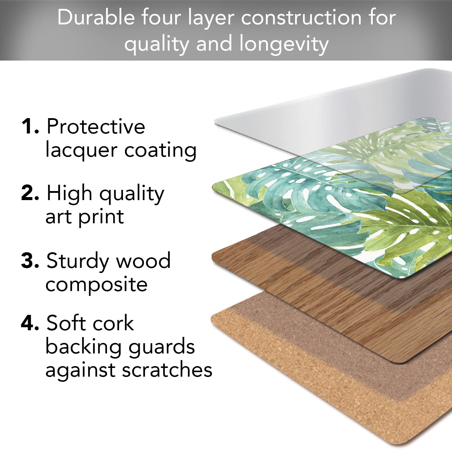 Juego de 4 manteles individuales de tablero duro de alta calidad en caja verde tropical | Decorativo, construcción en capas y fácil de limpiar