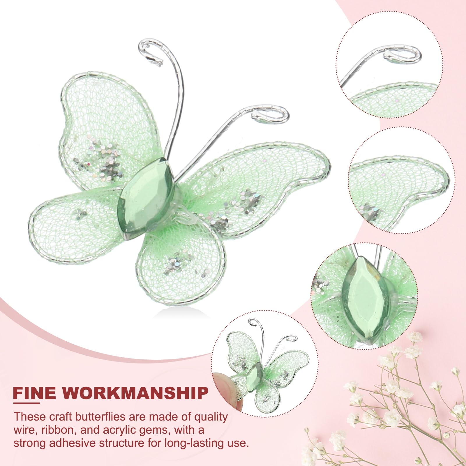 PATIKIL 50Pcs Butterflies for Crafts 1" Mesh Wire Glitter Butterfly Organza Butterflies for DIY Craft Home Decor Clothing Wedding Decoration - Image 3