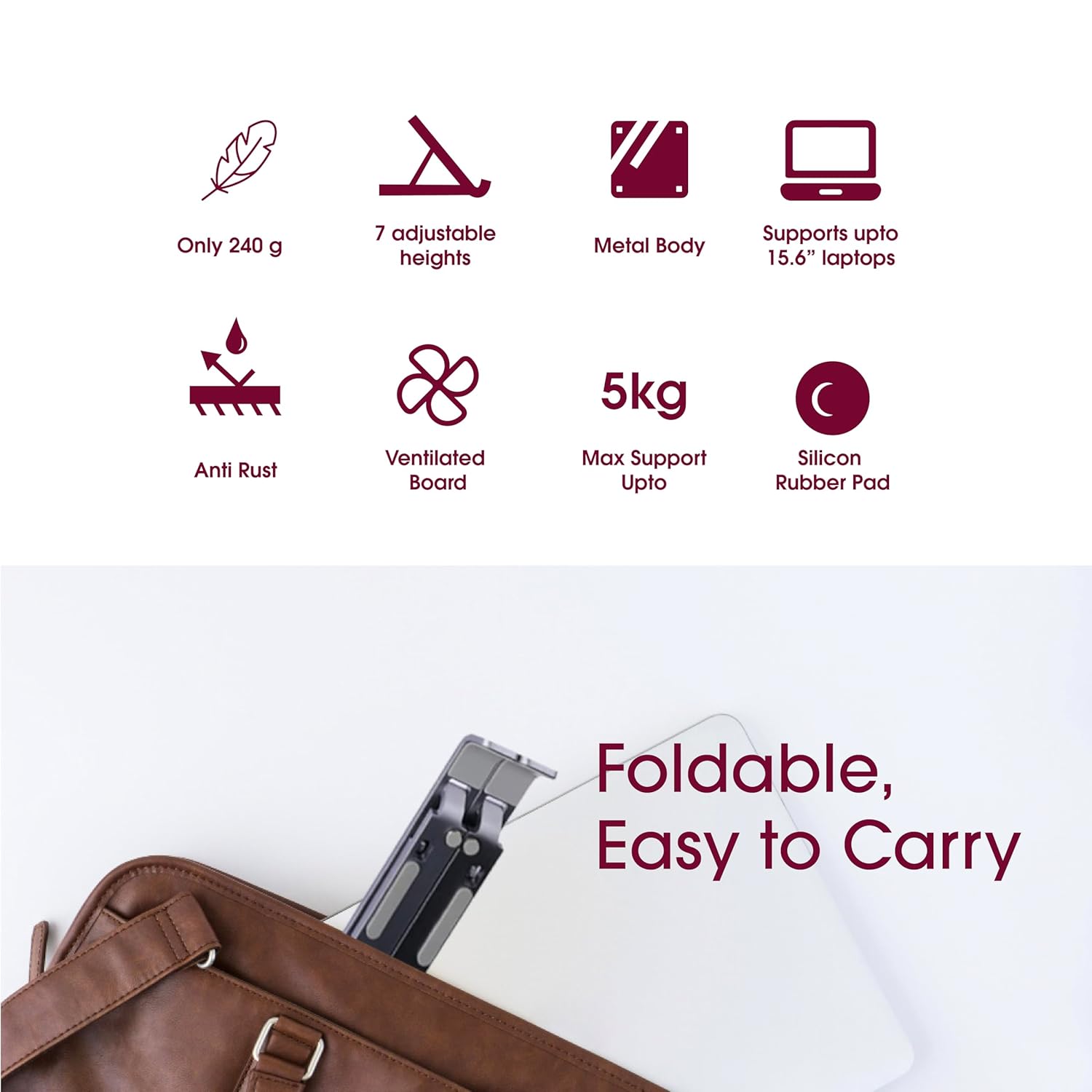 Elevate Adjustable Aluminum Laptop Stand | 7 Height & Angle Levels | Ultra-Light 240g | Anti-Slip Grips | Ventilated Design | Supports 10”-15.6” Laptops up to 5kg | 6 Months Warranty 12 71146 YH6CL. SL1500