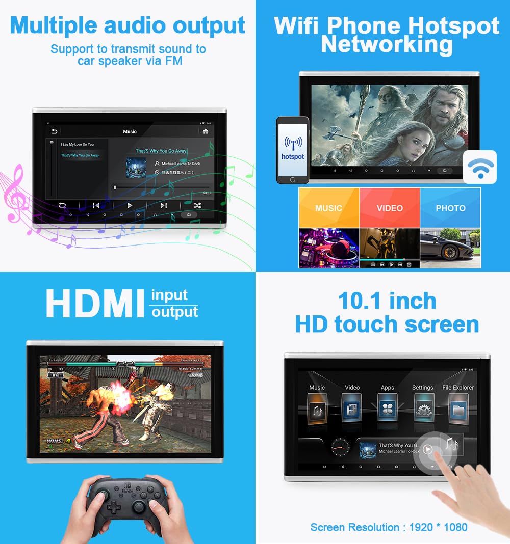 Reproductores Vídeo para Reposacabezas Coche - Tableta Universal para Coche 4k 11,6 Pulgadas, Sistema Entretenimiento para el Asiento Trasero con Reproductor Multimedia para Android 9.0, 1+16G