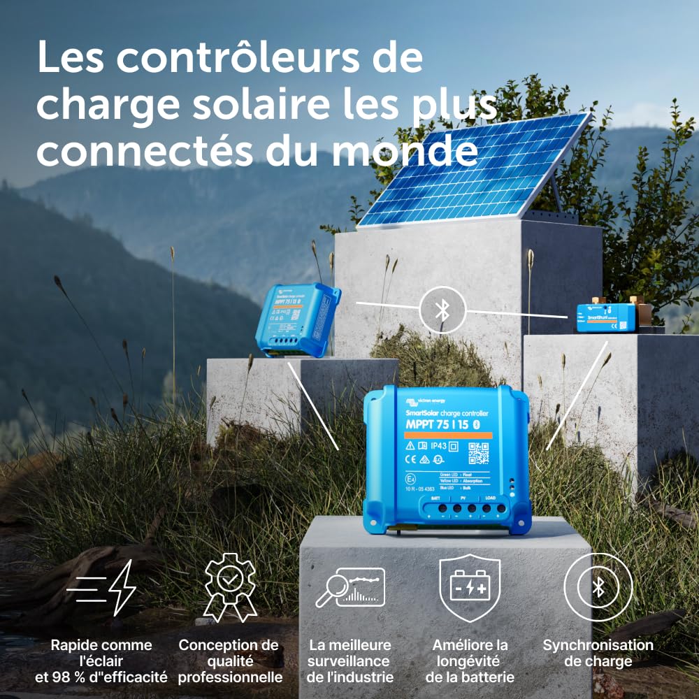 Victron Energy SmartSolar MPPT 75V 15 amp 12/24-Volt Contrôleur de Charge Solaire (Bluetooth) | Contrôleurs de charge Bluetooth pour panneaux solaires