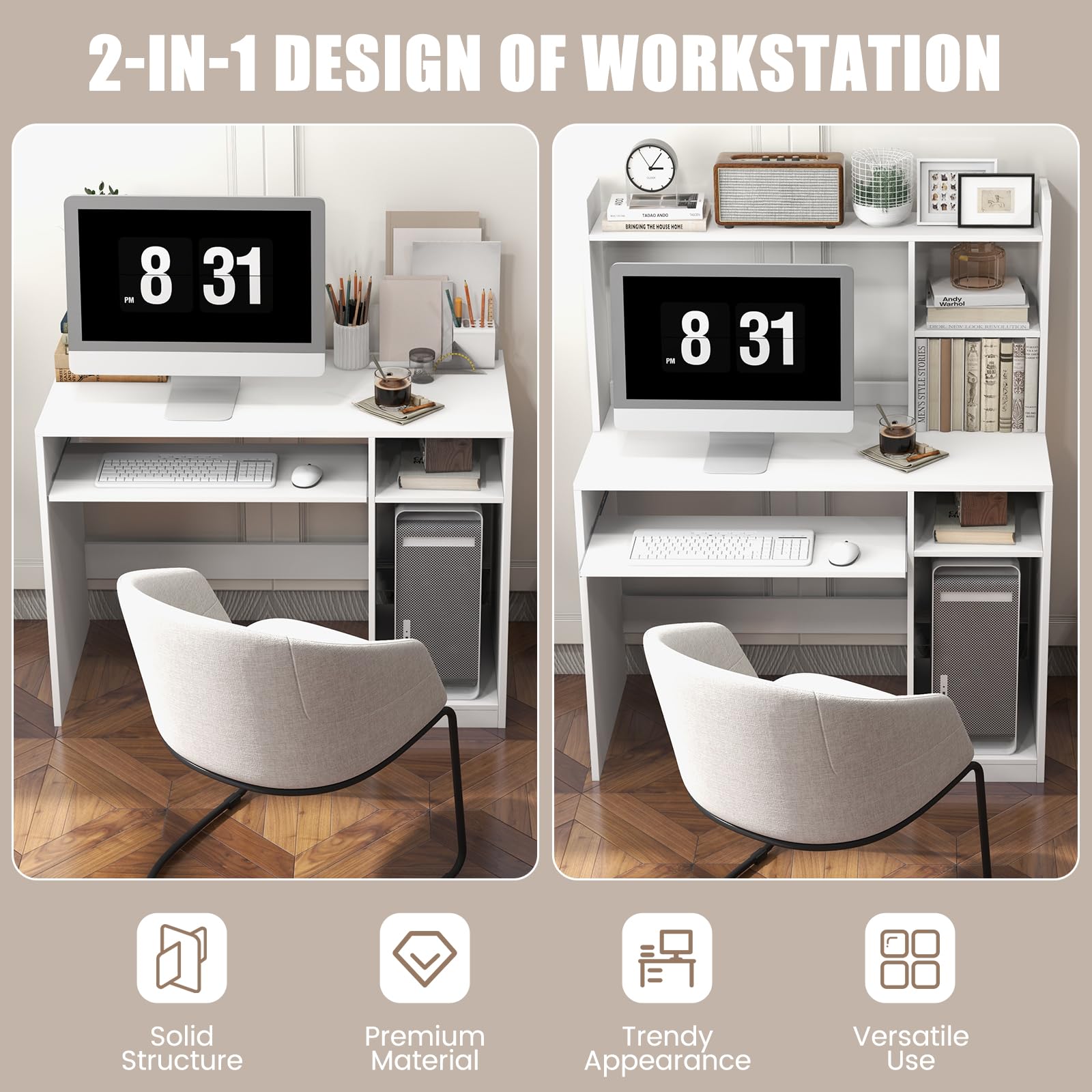Amazon.com: COSTWAY White Modern Large Computer Desk with Storage