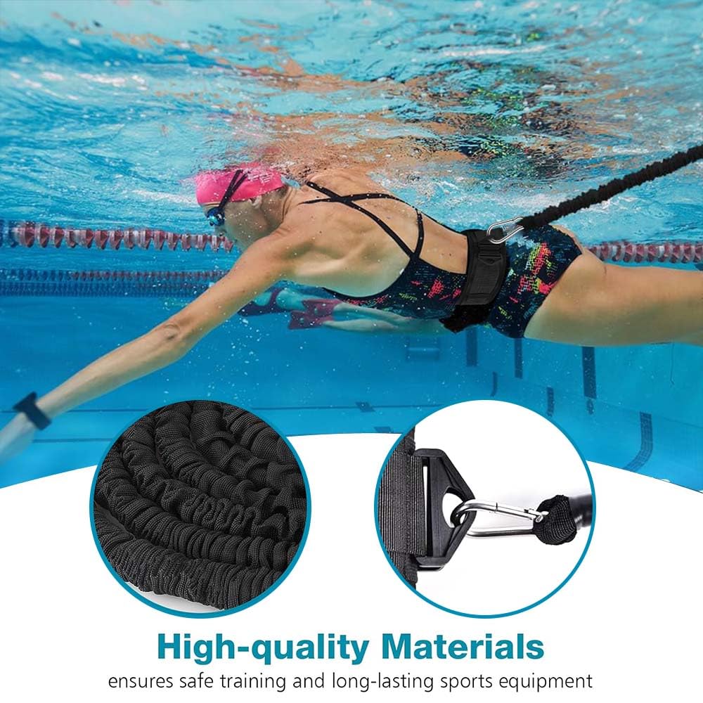 Breiterer Schwimmgurt Pool Erwachsene, 10cm Breiter Pool Schwimmgurt, 4-12M Verstellbarer Gegenstromanlage für Pool mit 2× 304 Edelstahl Ersatzschnallen für Schwimmtraining Geeignet