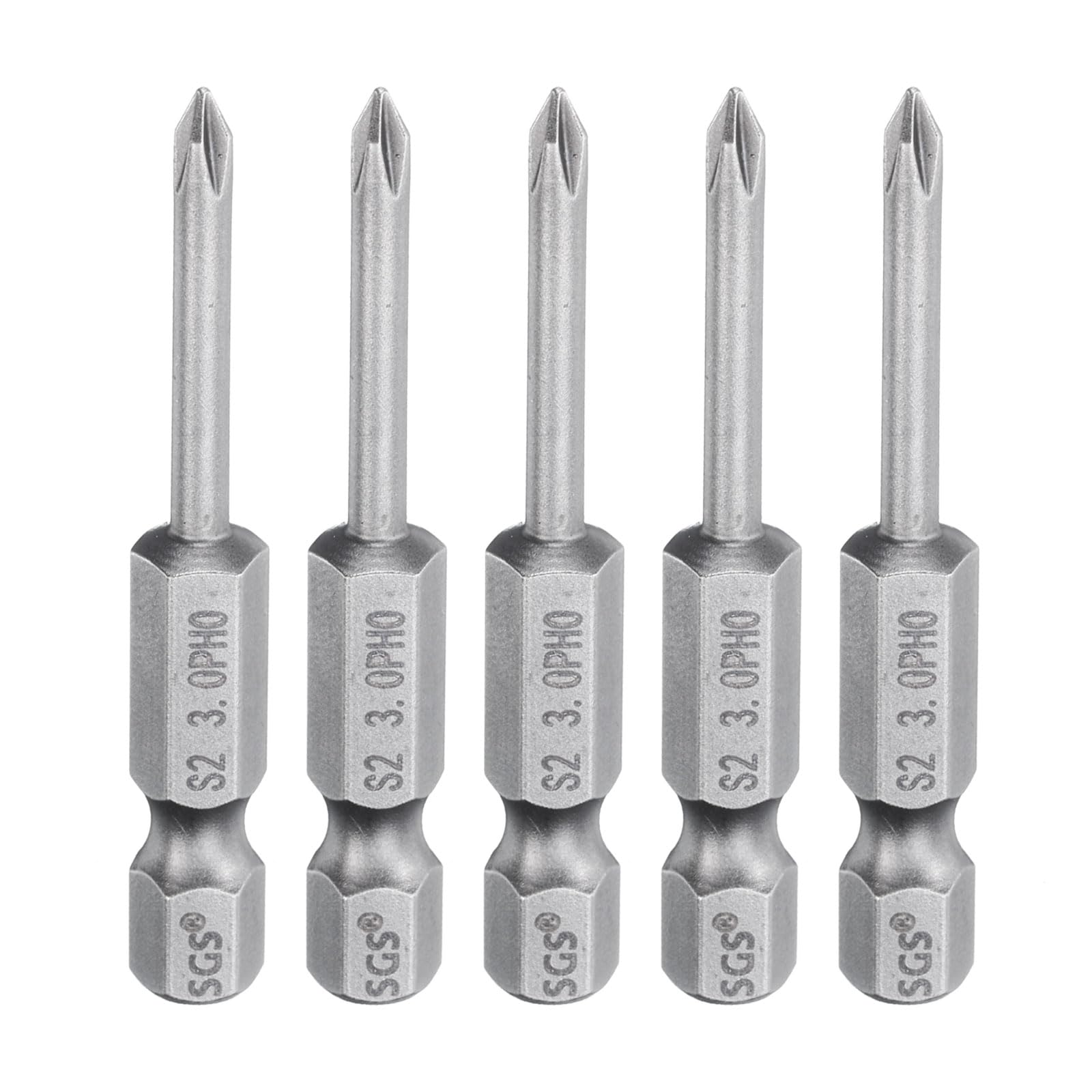 HARFINGTON 5pcs #0 Phillips Screwdriver Bit PH0 1/4" Hex Shank 2" (50mm) Long Magnetic S2 Steel Industrial Grade Screw Driver Bit Cross Head Electric