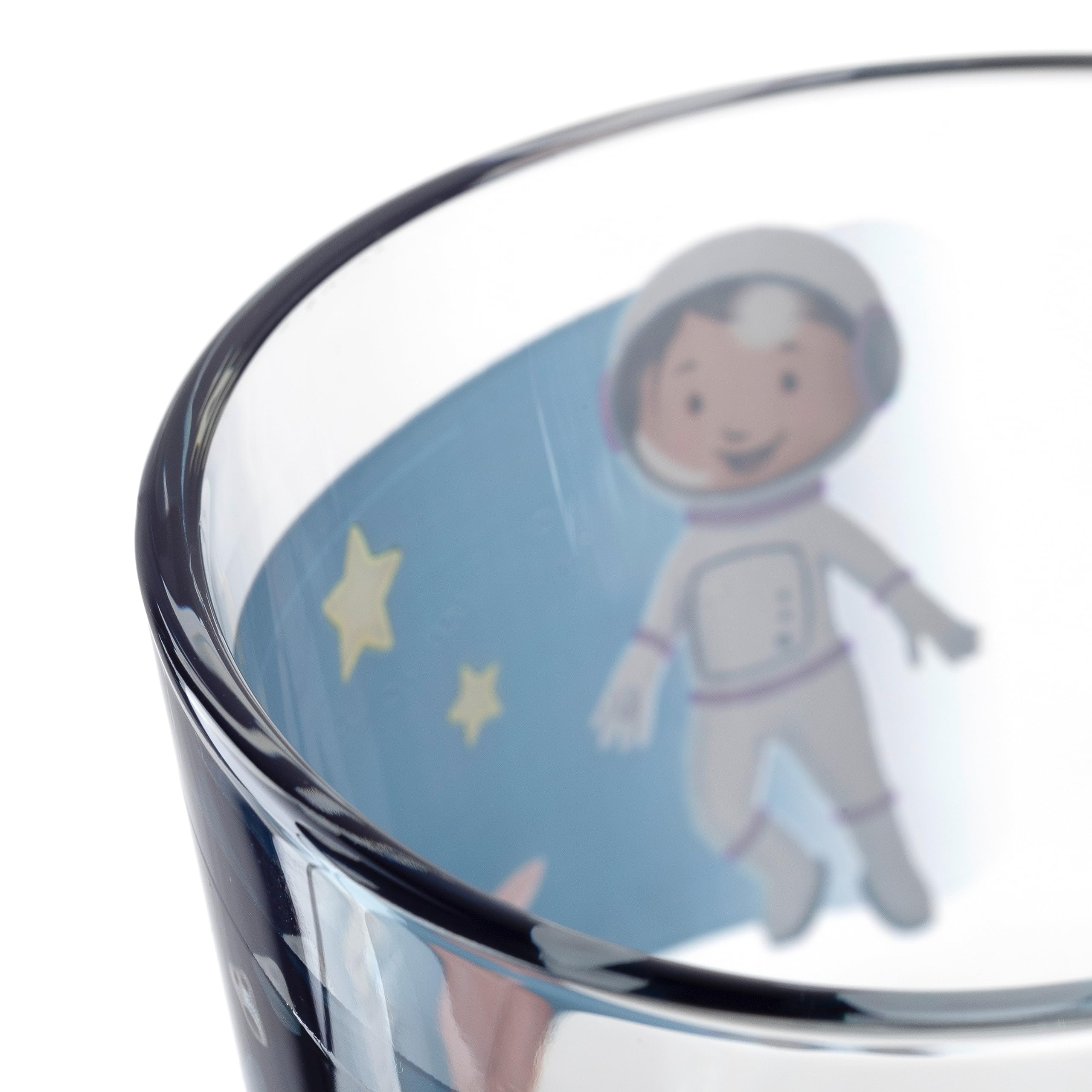 LEONARDO Bambini Avventura - Juego de 6 tazas infantiles con diseño de cristal de paredes gruesas, capacidad 280 ml, apto para lavavajillas, microondas, resistente, juego de 6 con diseño del espacio
