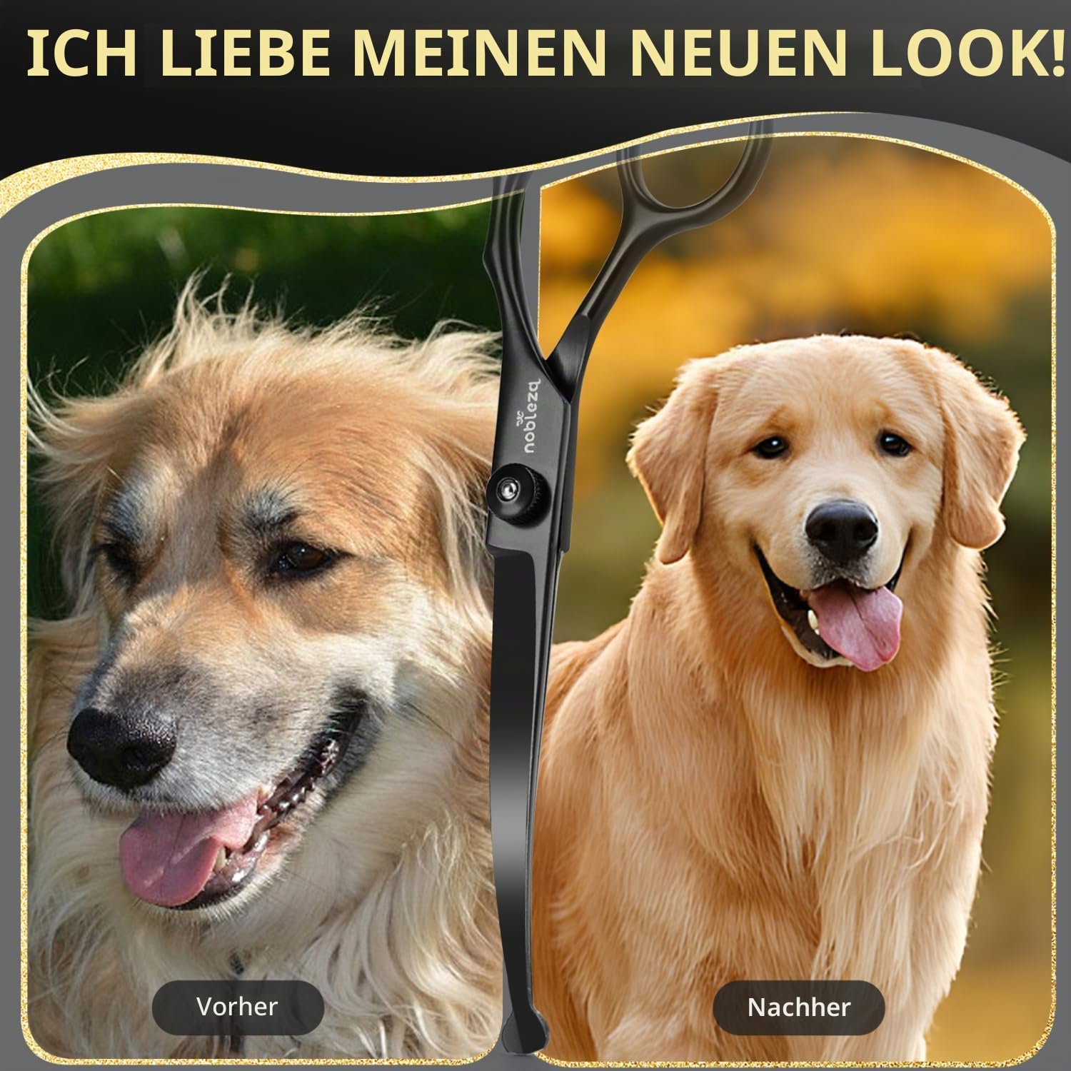 Nobleza Hundeschere Set Profi, 6 in 1 Hundehaare Schneiden, 4CR Edelstahl Hunde Schere Fellschere mit Rundspitze, Inkl Effilierschere, Gerade und Gebogene Schere, Fellpflegekamm, für Katze Haustier