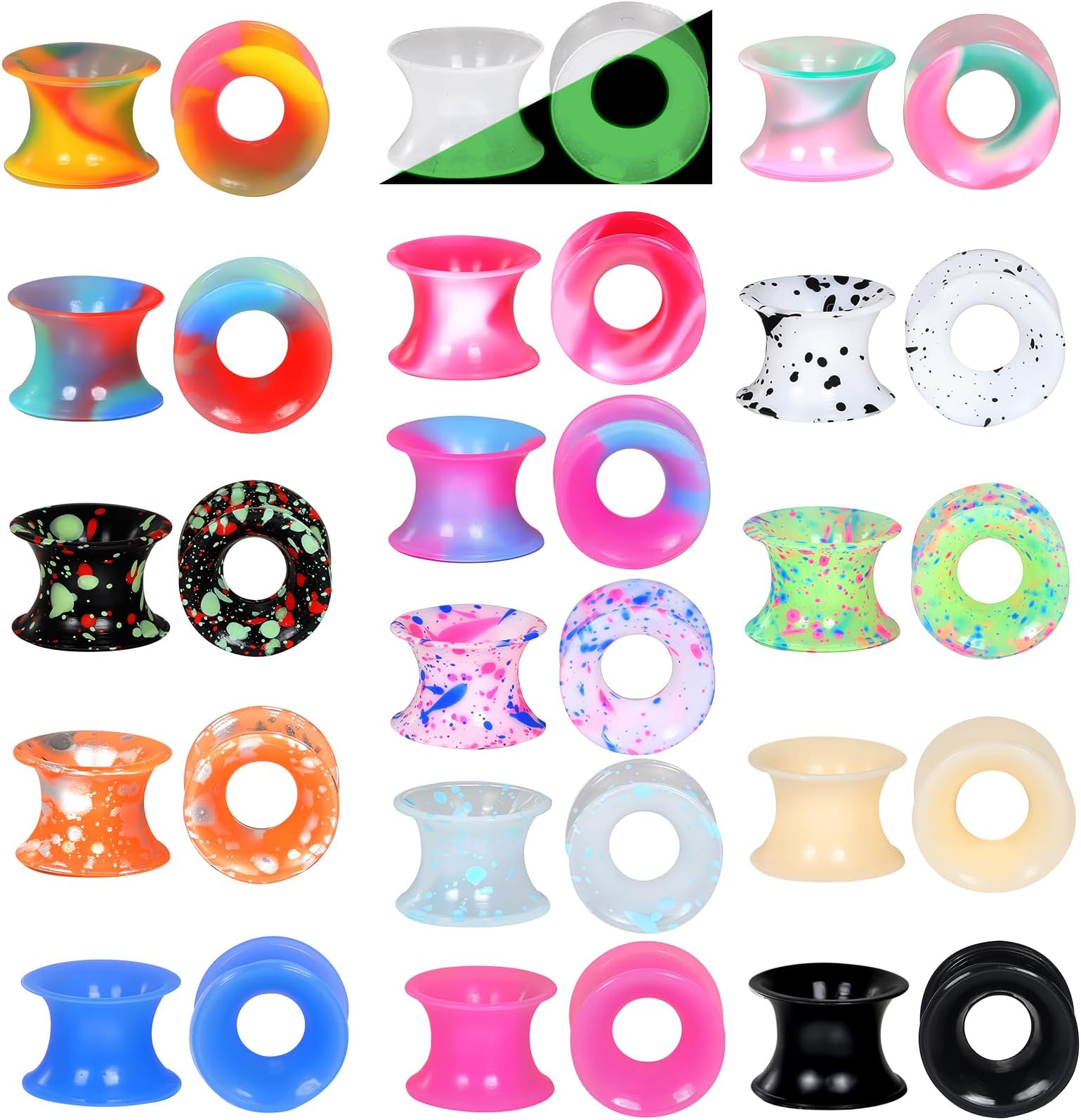 Xpircn 30Pcs Silicone Ear Gauges Flexible Ear Tunnels Plugs Stretchers Expander Double Flared Flesh Ear Piercing Jewelry for Women Men