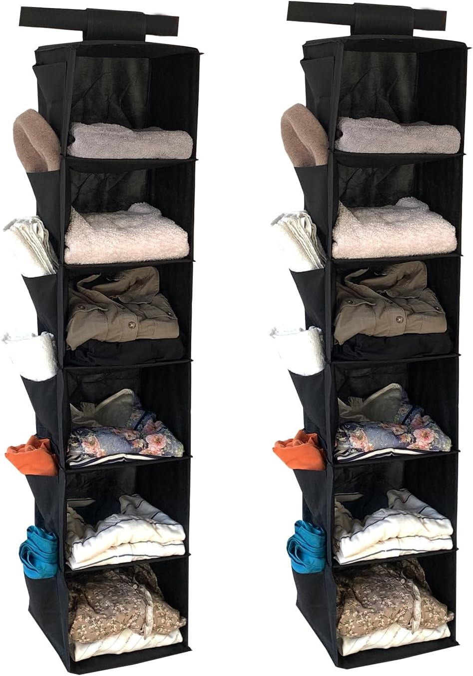 2pcs Home Storage Hanging Closet Organizer,Sweater Organizer with 6 Shelves (Black)