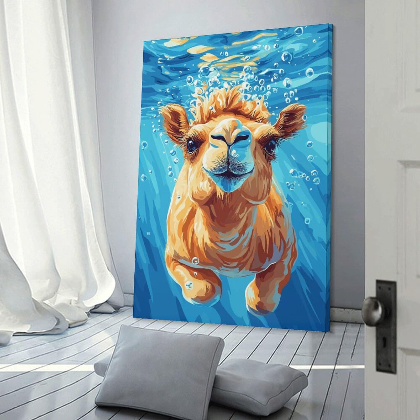 Junmoney Frame-Style-11 Decorative Wall Artwork Underwater Camel Portrait, 20X30inch(50X75cm), For New Homes, Bedrooms Or Workspaces, Canvas Artwork With Gifting Potential