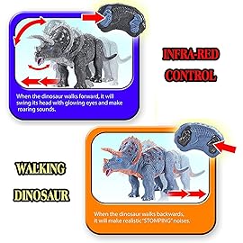 Liberty Imports Dino Planet Remote Control RC Walking Triceratops Dinosaur Toy with Shaking Head, Light Up Eyes and Sounds for Kids