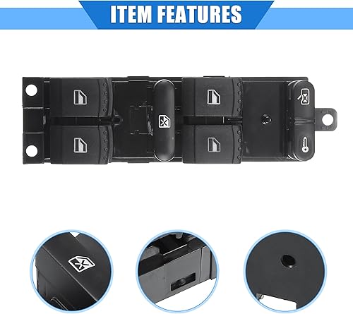 Miniatura 4 de Interruptor de control de ventana de coche compatible con Skoda Octavia I 1U5 Estate 1996-2010, plástico duradero negro delantero derecho