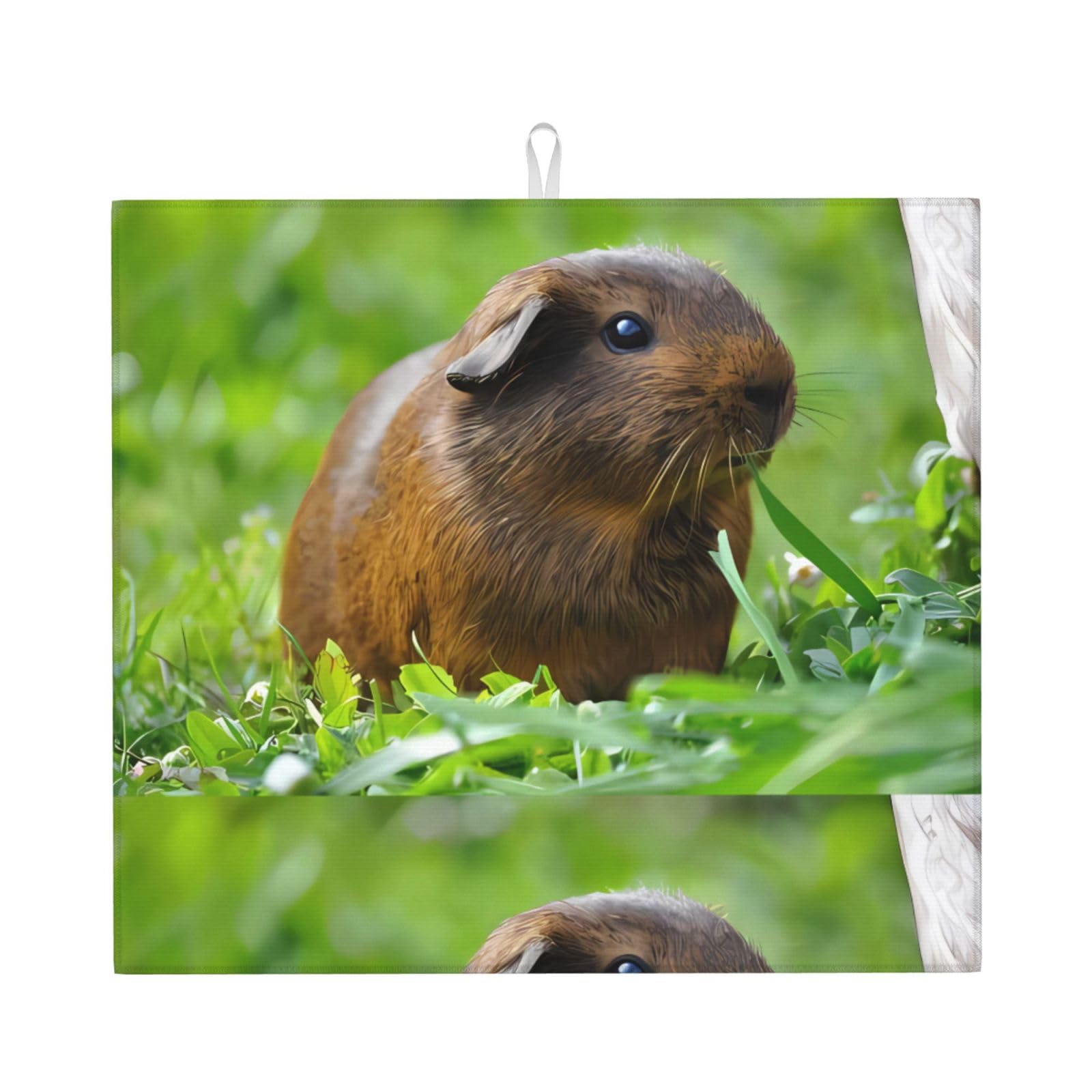 WHJSHOP Guinea Pig Grass Prints Kitchen Drying Mat - Absorbent Dish Drying Throw with Vibrant Prints, Quick-Dry Countertop Layer for Dishes & Glassware - Non-Slip