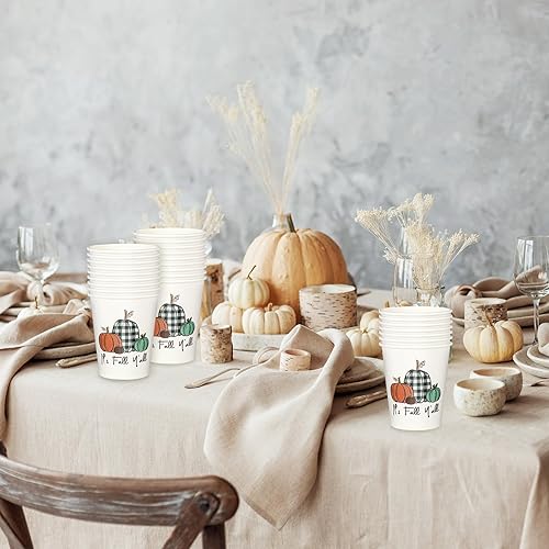 Miniatura 5 de Whaline 100 vasos de papel de calabaza de otoño de 9 onzas, vasos de papel desechables de calabaza de Acción de Gracias, calabazas de cosecha de