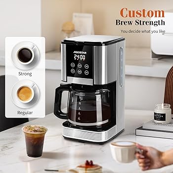 Aigostar Cora - Cafetera de goteo, Programable 24h, 1,5L, Pantalla LCD, Cafetera filtro 14 tazas, Acero inoxidable, 1000W, Ajuste de intensidad, Antigoteo, AutoLimpieza, Mantenimiento de calor, Negro4