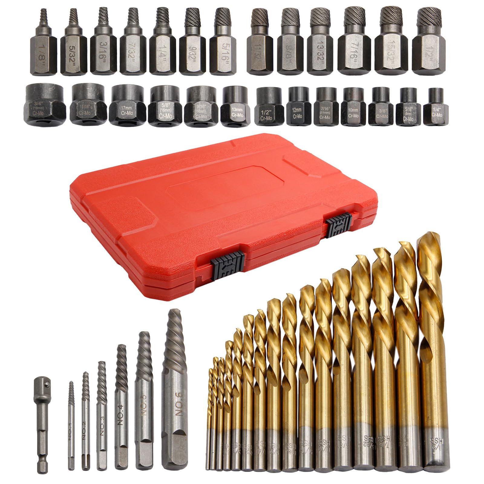 Comprehensive 49Piece Screw Extractor & Left Hand Drill Bit Set Suitable for Rusted Damaged Nut & Bolts Bolts Extractor