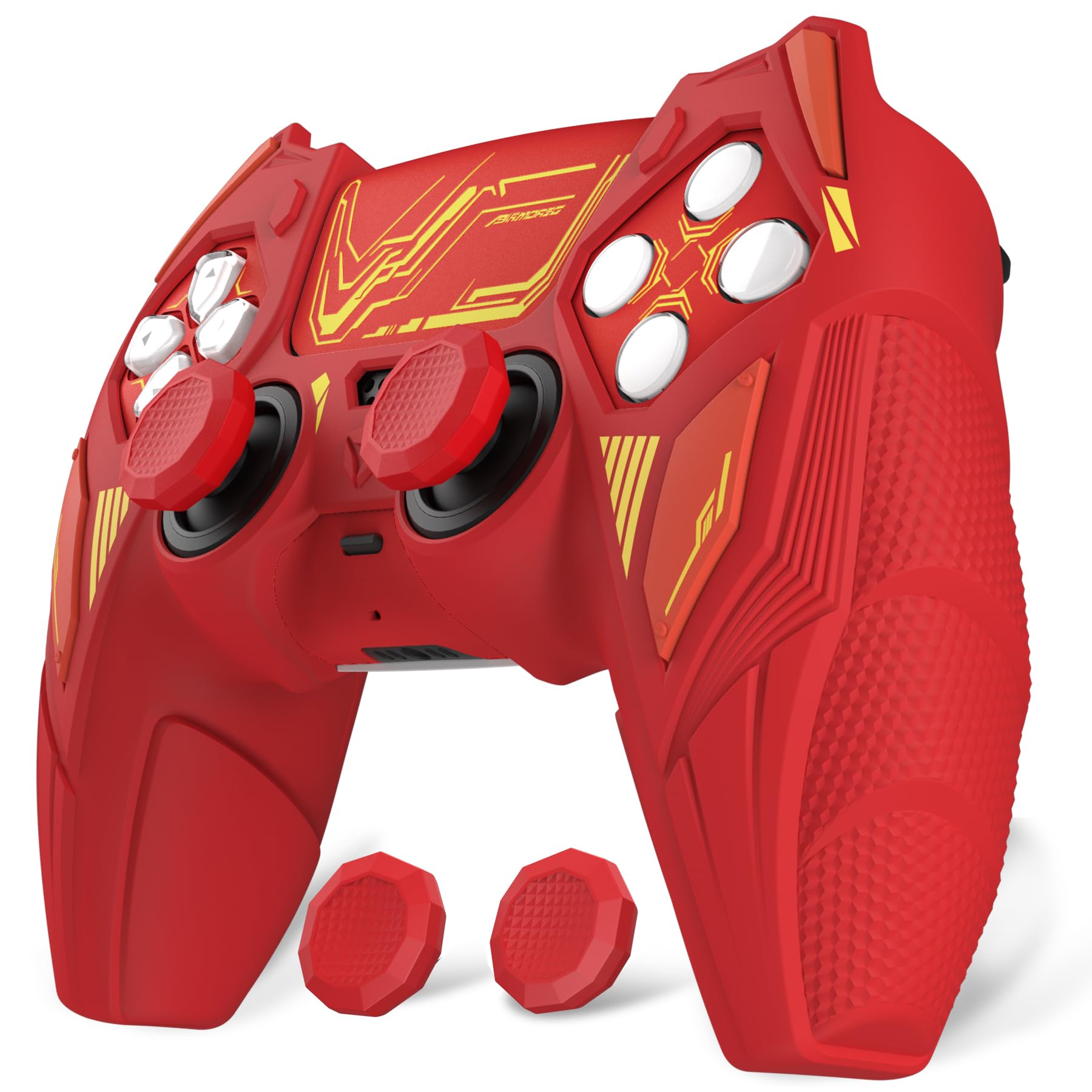 PlayVital Etui Silikonowe do ps5 Kontroler,Obudowa Grip do ps5 Akcesoria z Ochroną Joysticków & Naklejka,Osłona Kompatybilne ze Stacją Ładującą–Klasyczny Czerwony & Ceglasty Czerwony,Mecha Rhino