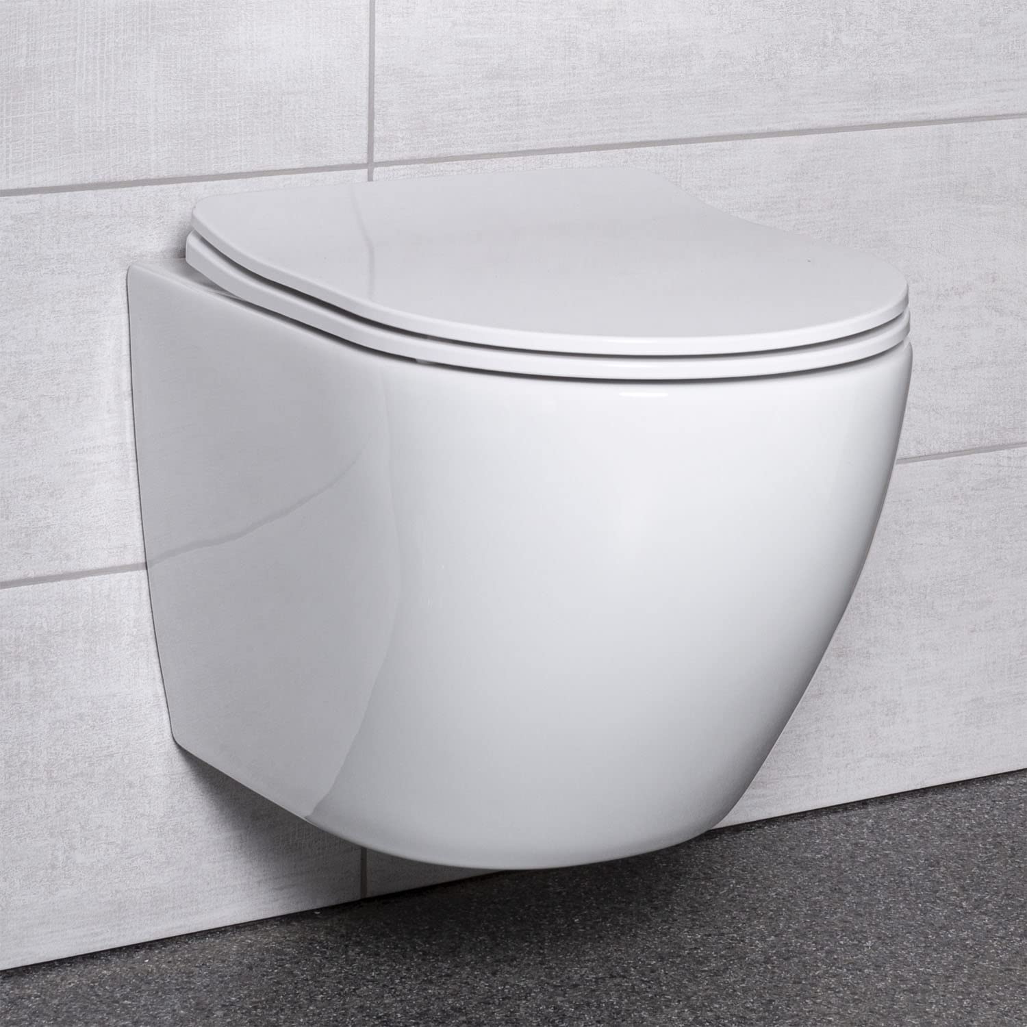 VBChome Hänge-WC Spülrandloses aus Keramik mit Toilettendeckel WC-Sitz aus Duroplast Absenkautomatik Rimless SoftClose-Funktion Tiefspüler Toilette Wand WC Wand-WC-Set