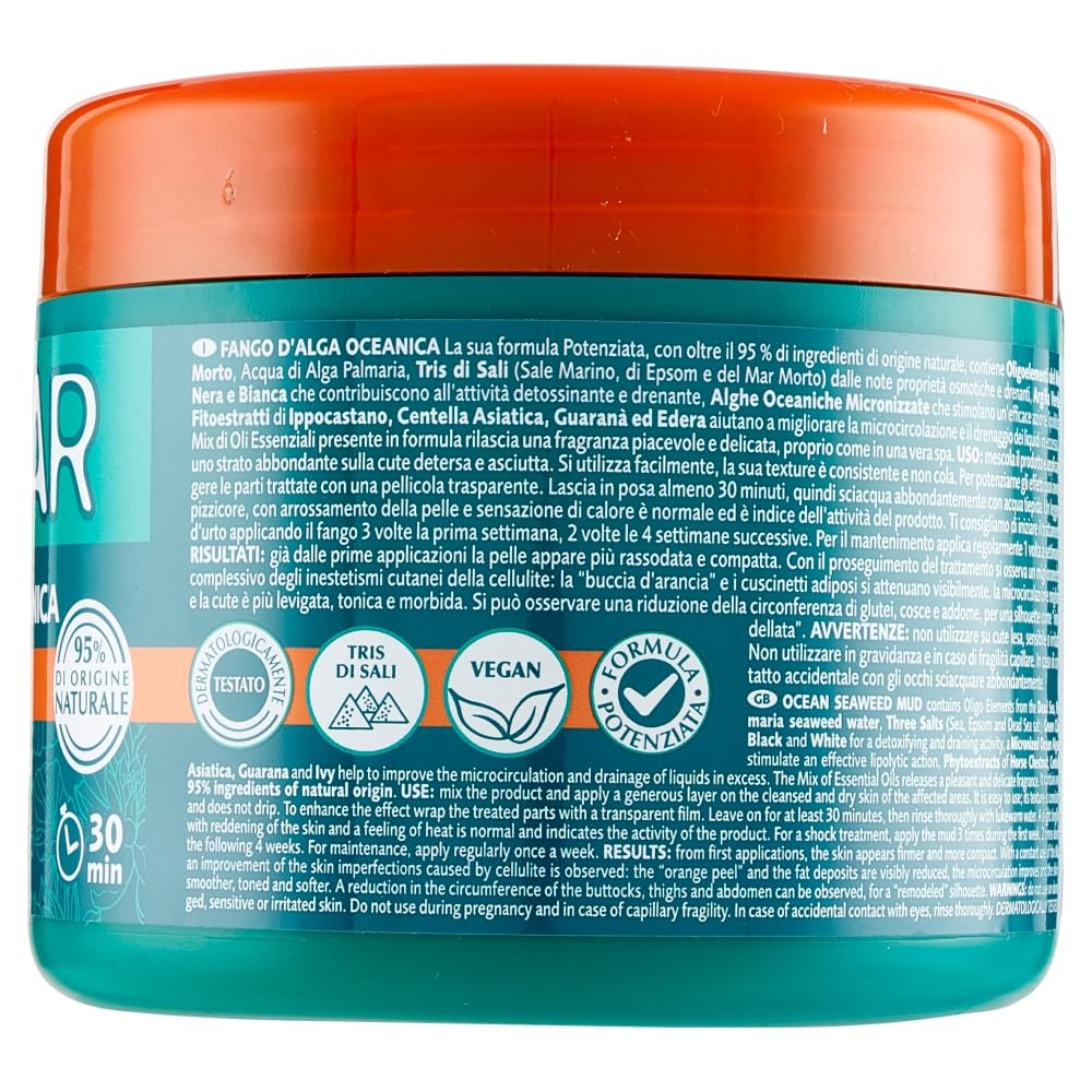 GEOMAR | Fango d'Alga Oceanica Rimodellante contro gli Inestetismi della Cellulite, 95% di Origine Naturale, con Tris Di Sali (Marino, di Epsom e del Mar Morto) e Acqua d' Alga, Made in Italy, 600 g