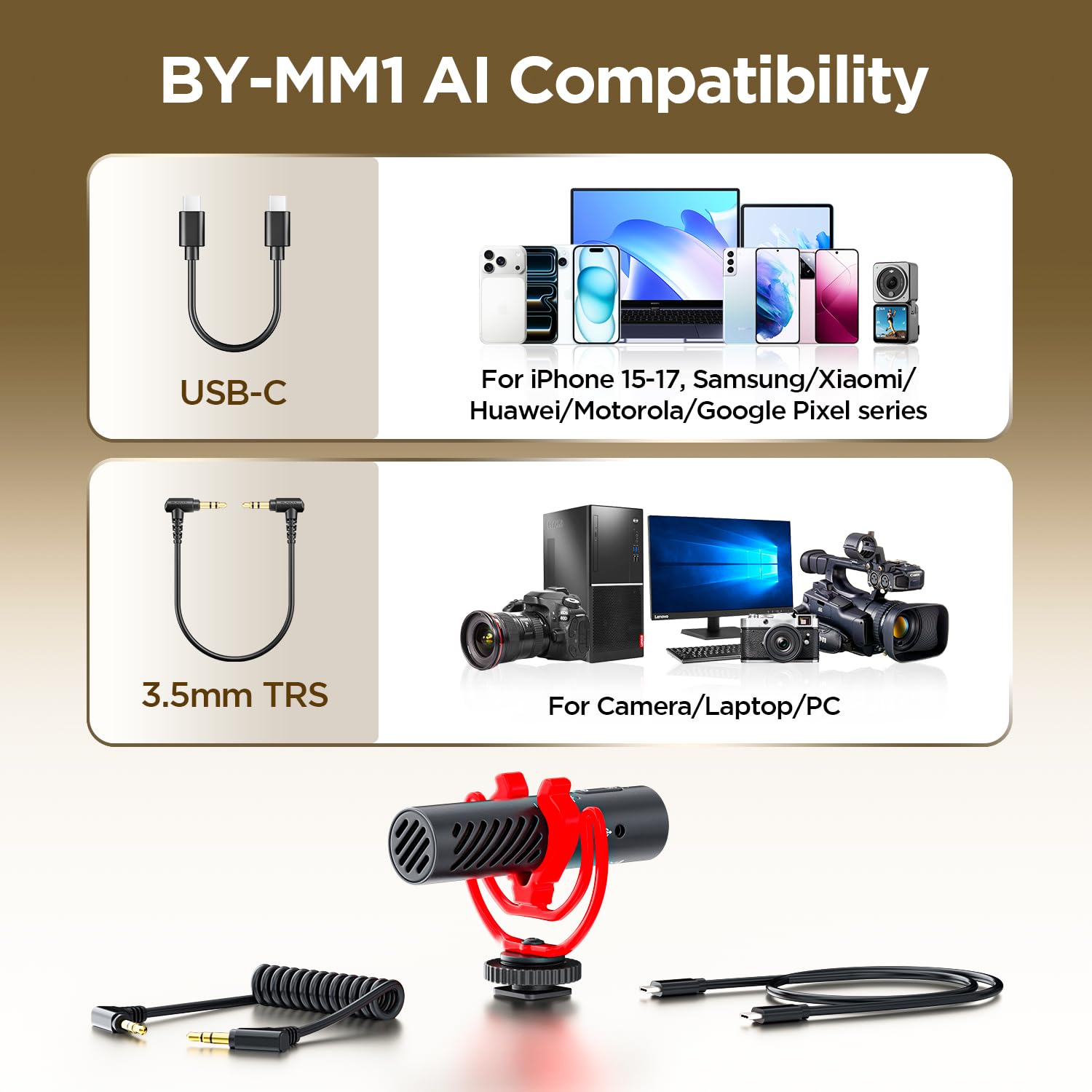 BOYA by-MM1 AI - Microfono direzionale per iPhone 15/16/17, Android, fotocamere DSLR, videocamere, cancellazione del rumore, durata della batteria 30 ore, microfono video per vlog, podcast, streaming
