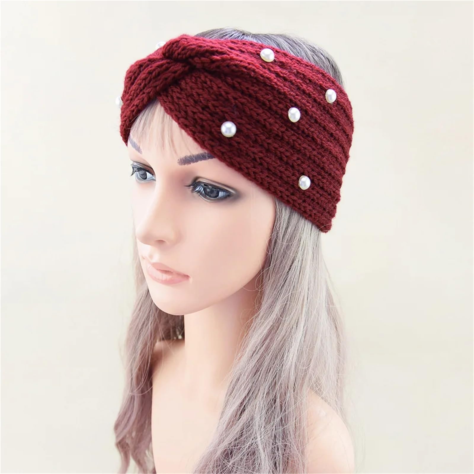 Stirnband 2/3 stücke Frauen Breite Gestrickte Kreuz Perle Stirnbänder Herbst Winter Warme Feste Haar Bands Ohr Wärmer Elastische Sport Turban Headwrap Winter Stirnband(Light Color-3pcs)
