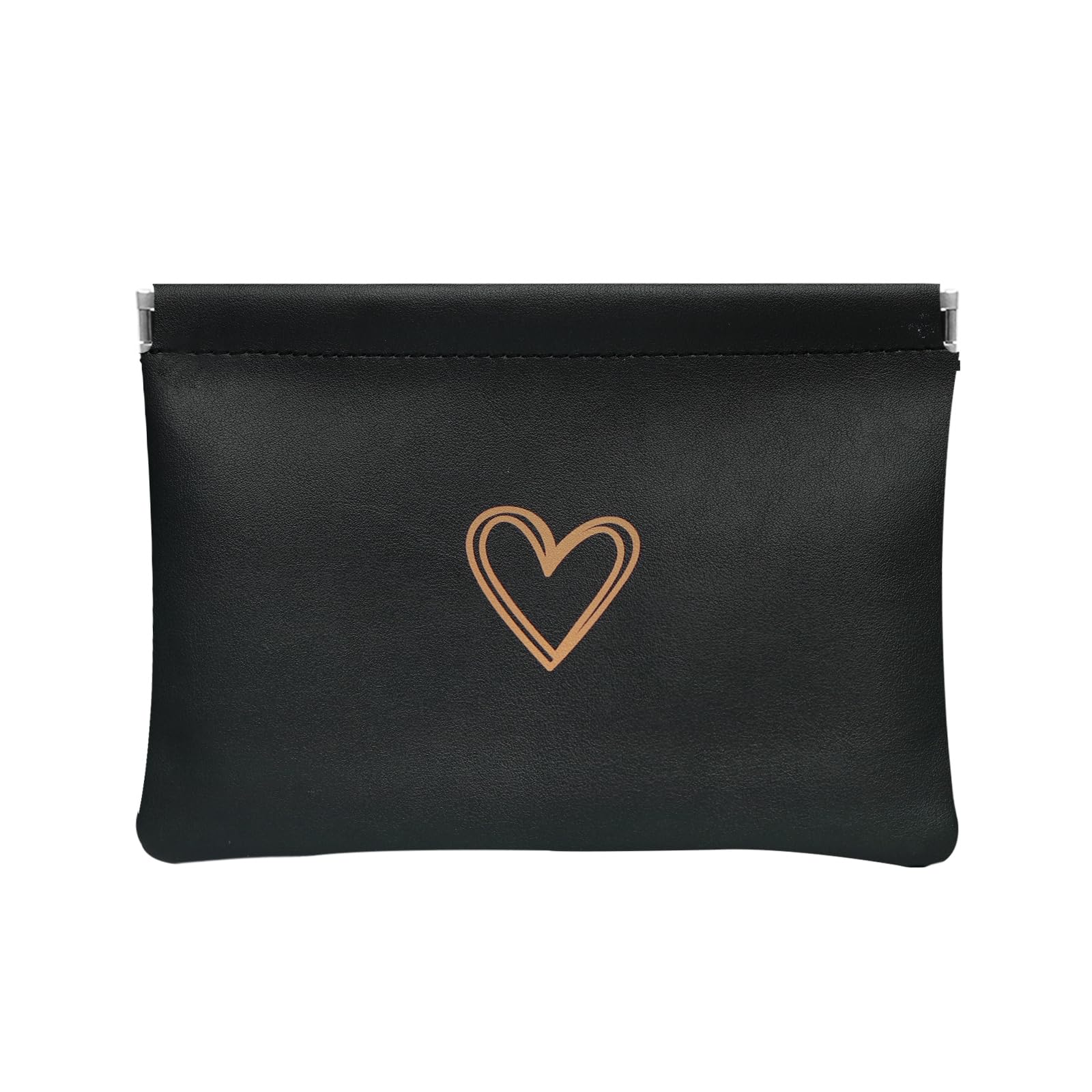 Heart PU Leather Makeup Pouch Set for Women Cute Small Make Up Bag for Purse Waterproof Initial Makeup Cosmetic Bags Pouches for Purse Aesthetic Travel Toiletry Bag, Hearts Black