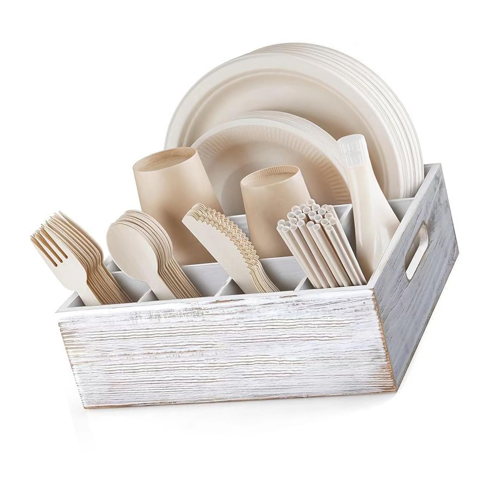 Stylish Wooden Serving Tray Organizers for Dishes Napkins and Utensils At Event Coffee Condiment Planner