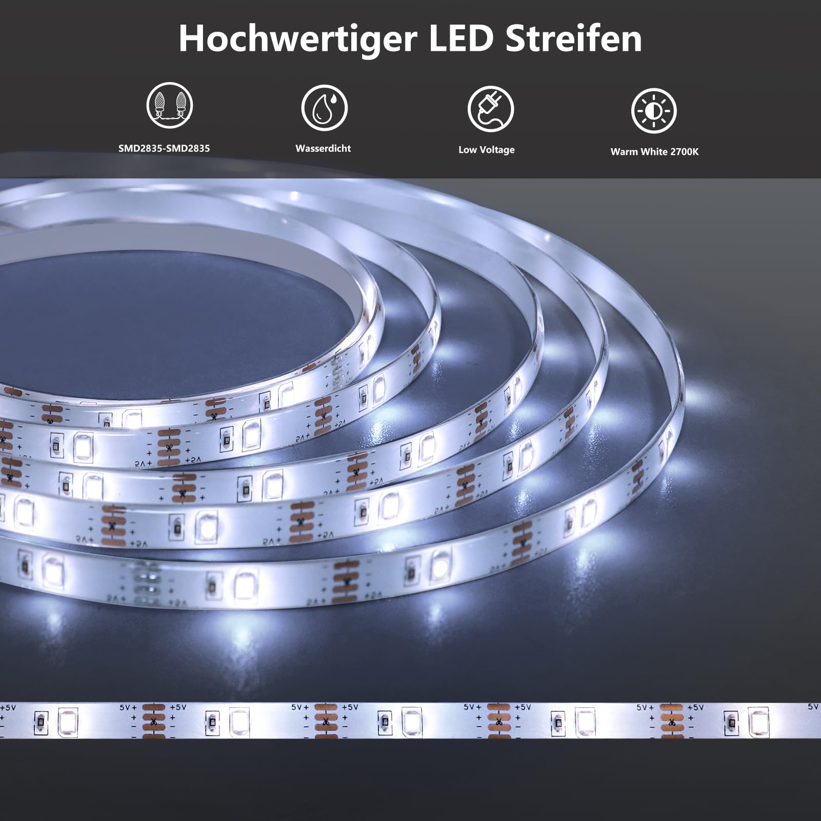 DBFAIRY Striscia LED a batteria, 5 m, 150 LED con batteria, impermeabile, con telecomando, timer per camera da letto, decorazione della casa (bianco)