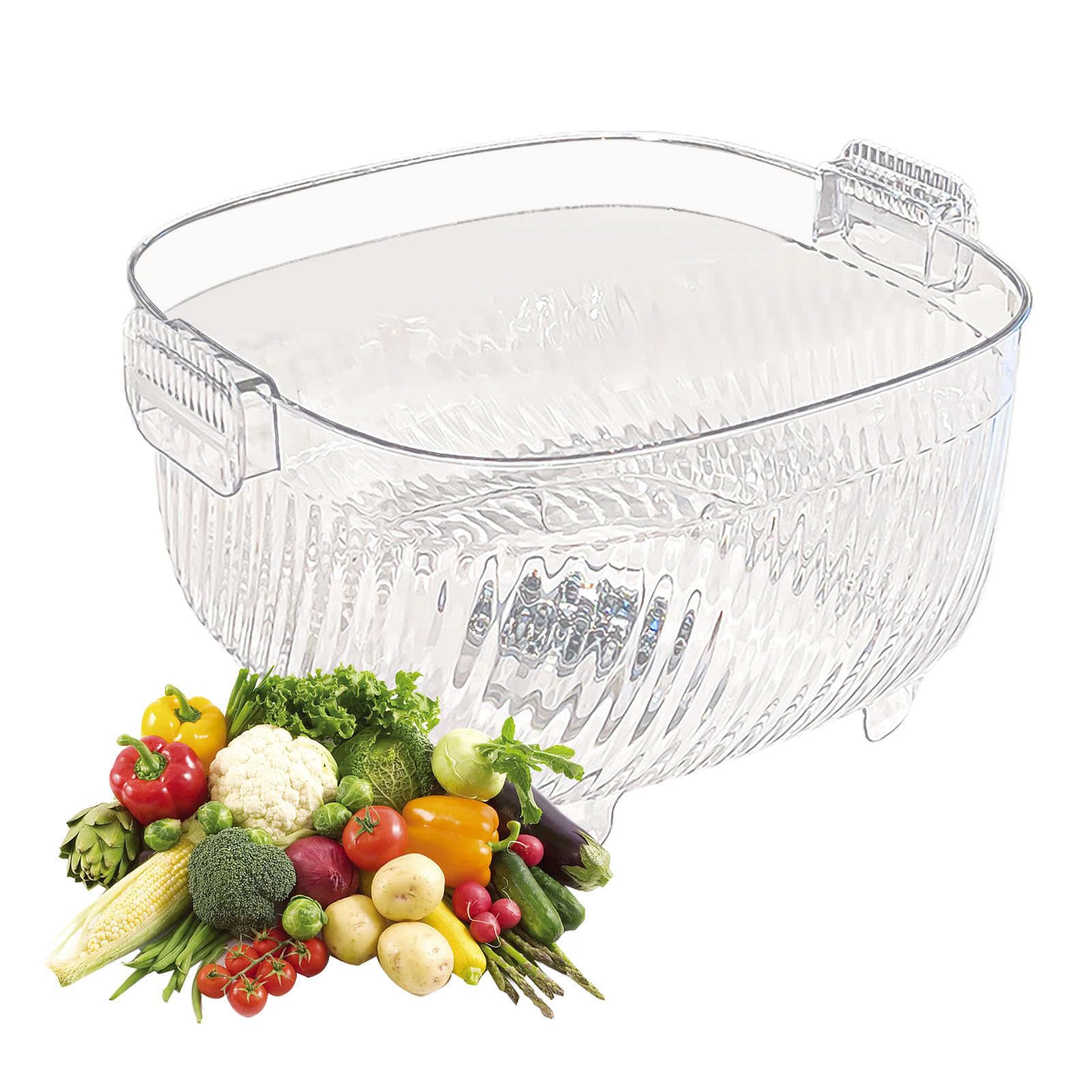 Junterone Bol de Lavage de Fruits et Légumes, Détachable, Bol D'Égouttage, Bol de Passoire avec Poignées Pliables, 2 Pièces, A