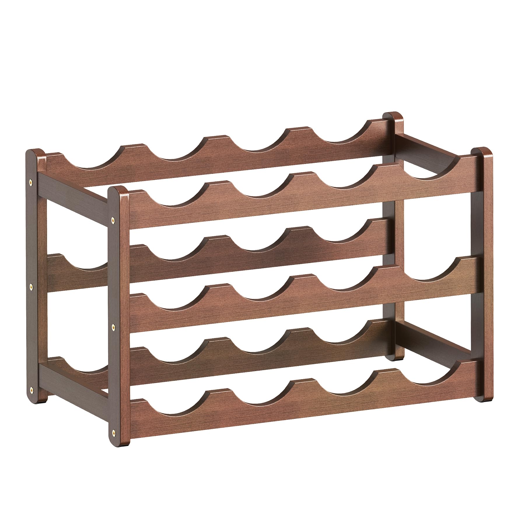 Botelleros para encimera, 3 pisos de 12 botellas de madera, bodega, cocina, enfriador de vino, bar, estante de almacenamiento de vino, 4 soportes para copas de vino (marrón) (CAWR-03)
