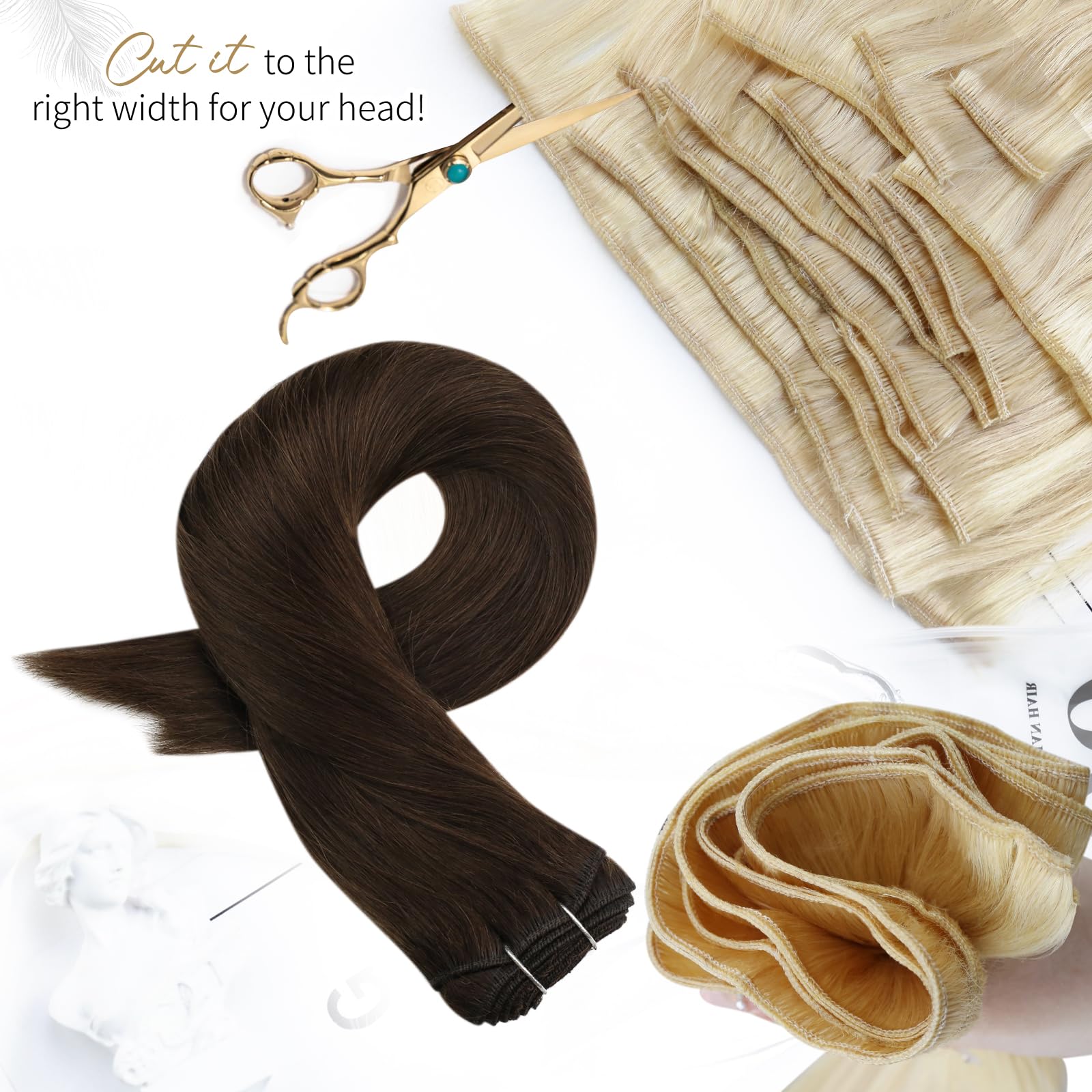 Moresoo Dark Brown Hair Extensions Weft Real Human Hair 16 Inch Sew in Human Hair Extensions Chocolate Brown 100g/Pack #4 - Image 4