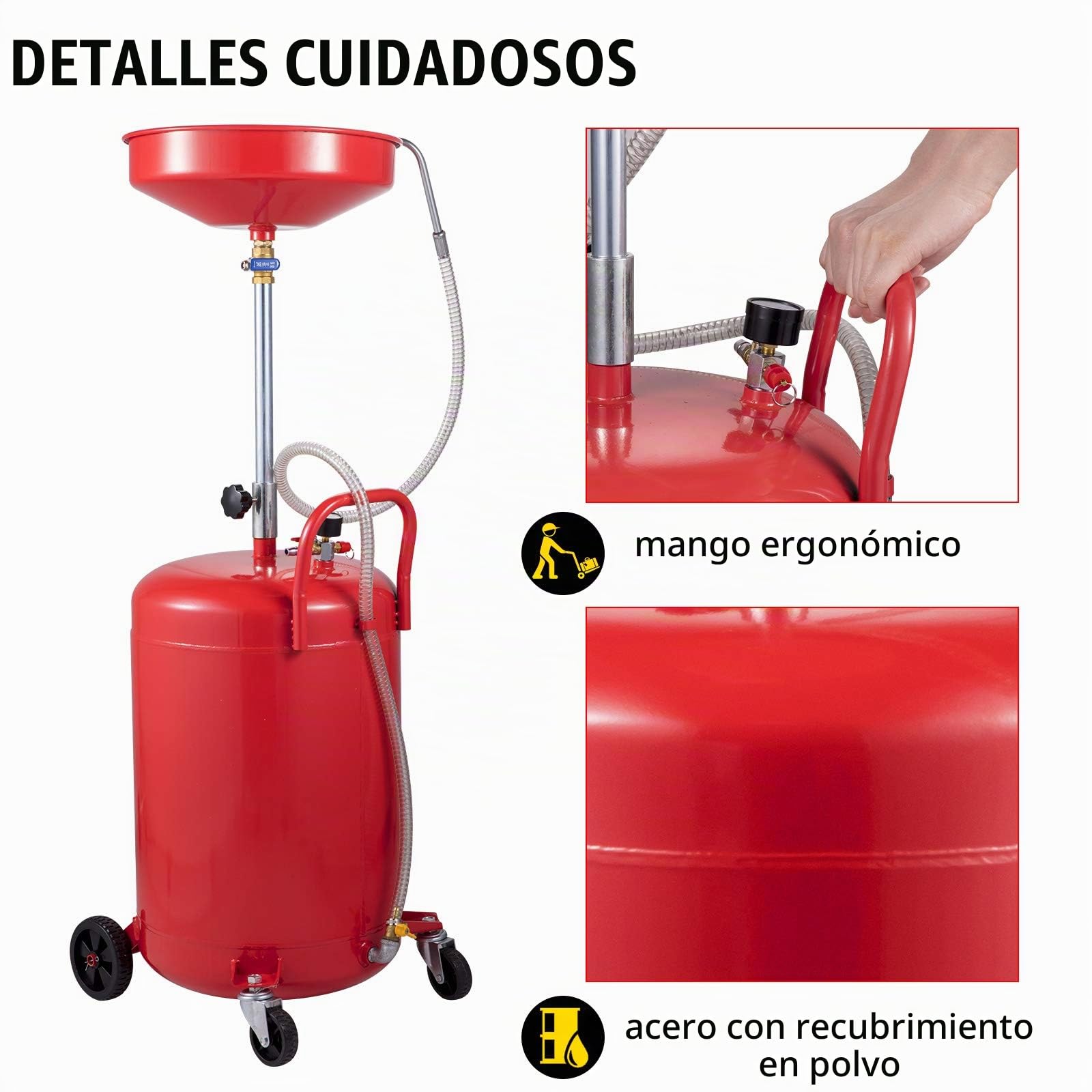 VEVOR Tanque de Drenaje de Aceite Usado 80 L Contenedor de Drenaje de Aceite portátil Drenaje Suave de Transferencia de Combustible Altura de Embudo Ajustable con Rueda para fácil extracción de Aceite