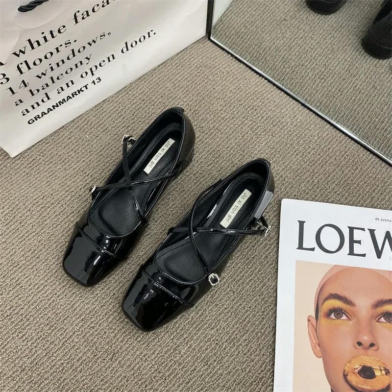Women's Ballet Flats Shoes Casual Basic Flats for Women Summer Solid Buckle Strap Shallow Ladies Shoes Square Toe2