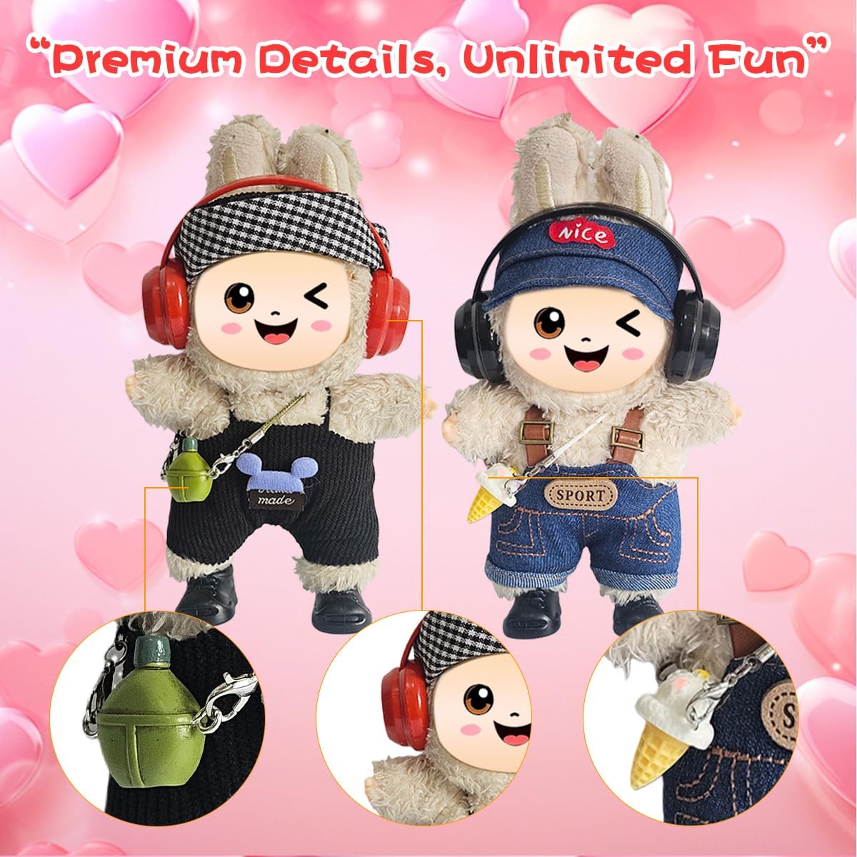 33 Pack Compatible for Labubu Clothes Outfits,Premium Labubu Accessories Case Shoes for 17cm Dolls,Labubu Birthday Party Decoration- Includes 6-Pack Doll Clothes Sets,Camera,Sunglasses