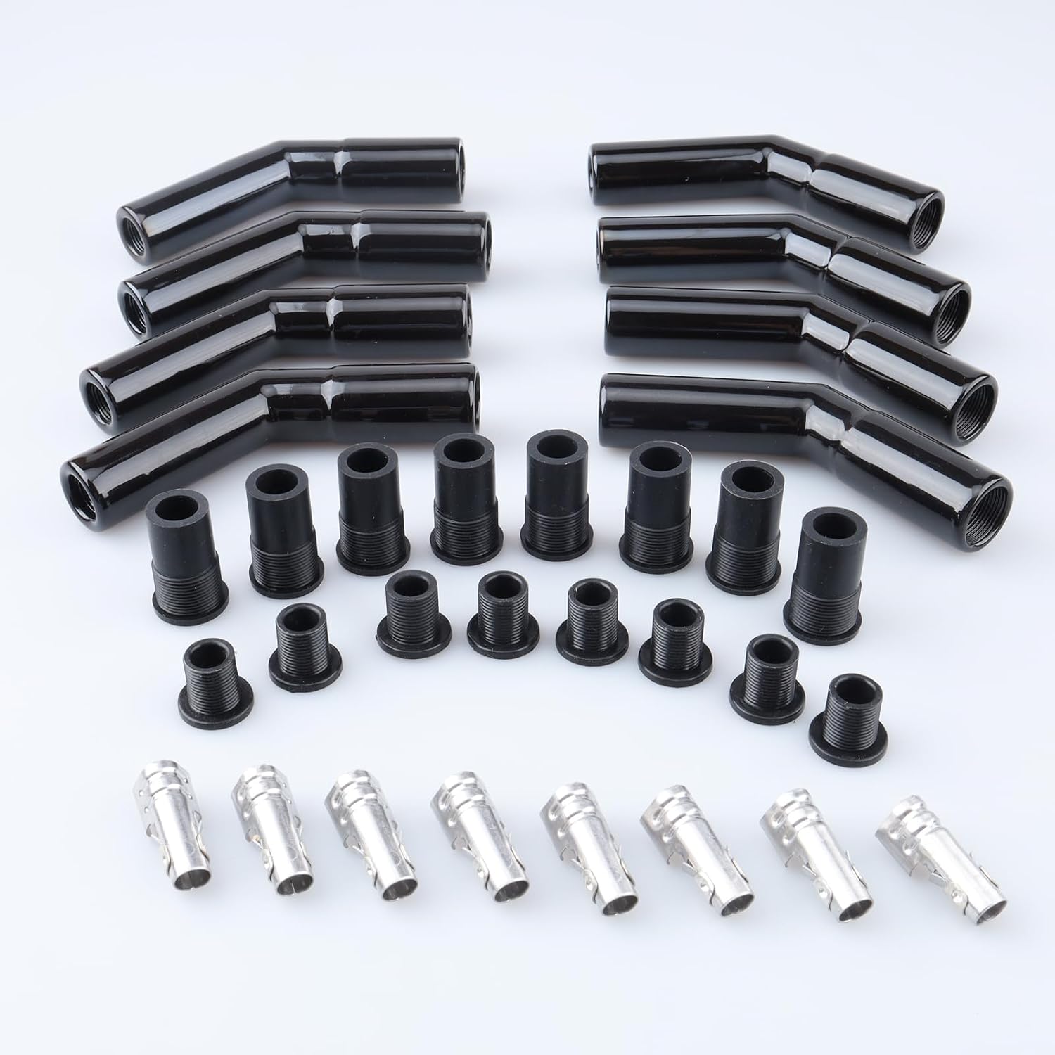 AC PERFORMANCE 45 Degree Black Ceramic Spark Plug Boot Kits Fit 8 mm Wires, Pack of 8